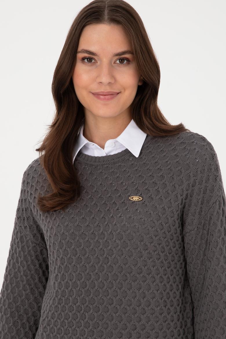 Kadın Gri Bisiklet Yaka Kazak - 50314698017