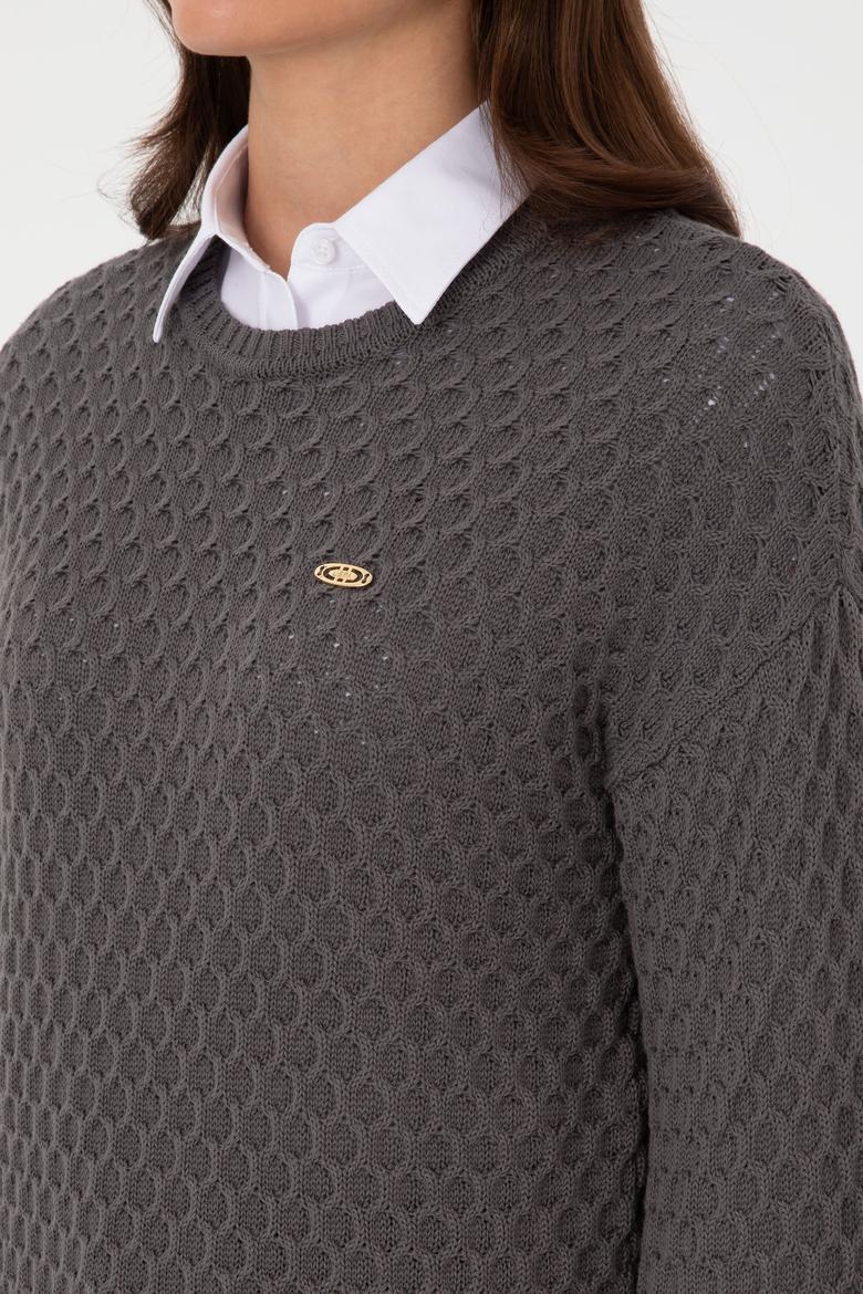 Kadın Gri Bisiklet Yaka Kazak - 50314698017