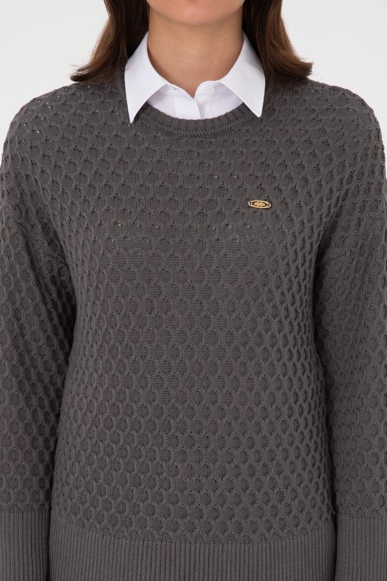 Kadın Gri Bisiklet Yaka Kazak - 50314698017