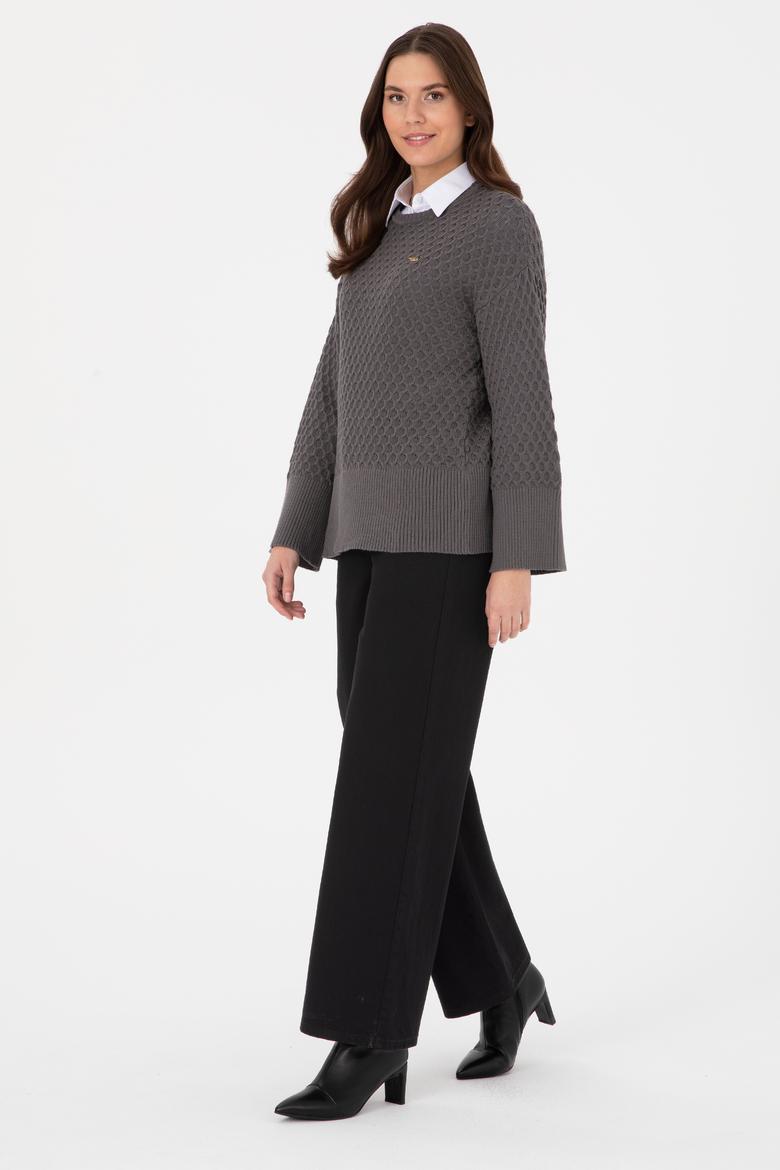 Kadın Gri Bisiklet Yaka Kazak - 50314698017