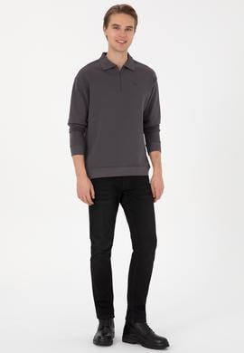 Erkek Comfort Fit Yarım Fermuarlı Gri Sweatshirt - 50316484007