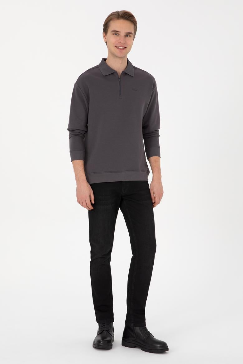Erkek Comfort Fit Yarım Fermuarlı Gri Sweatshirt - 50316484007