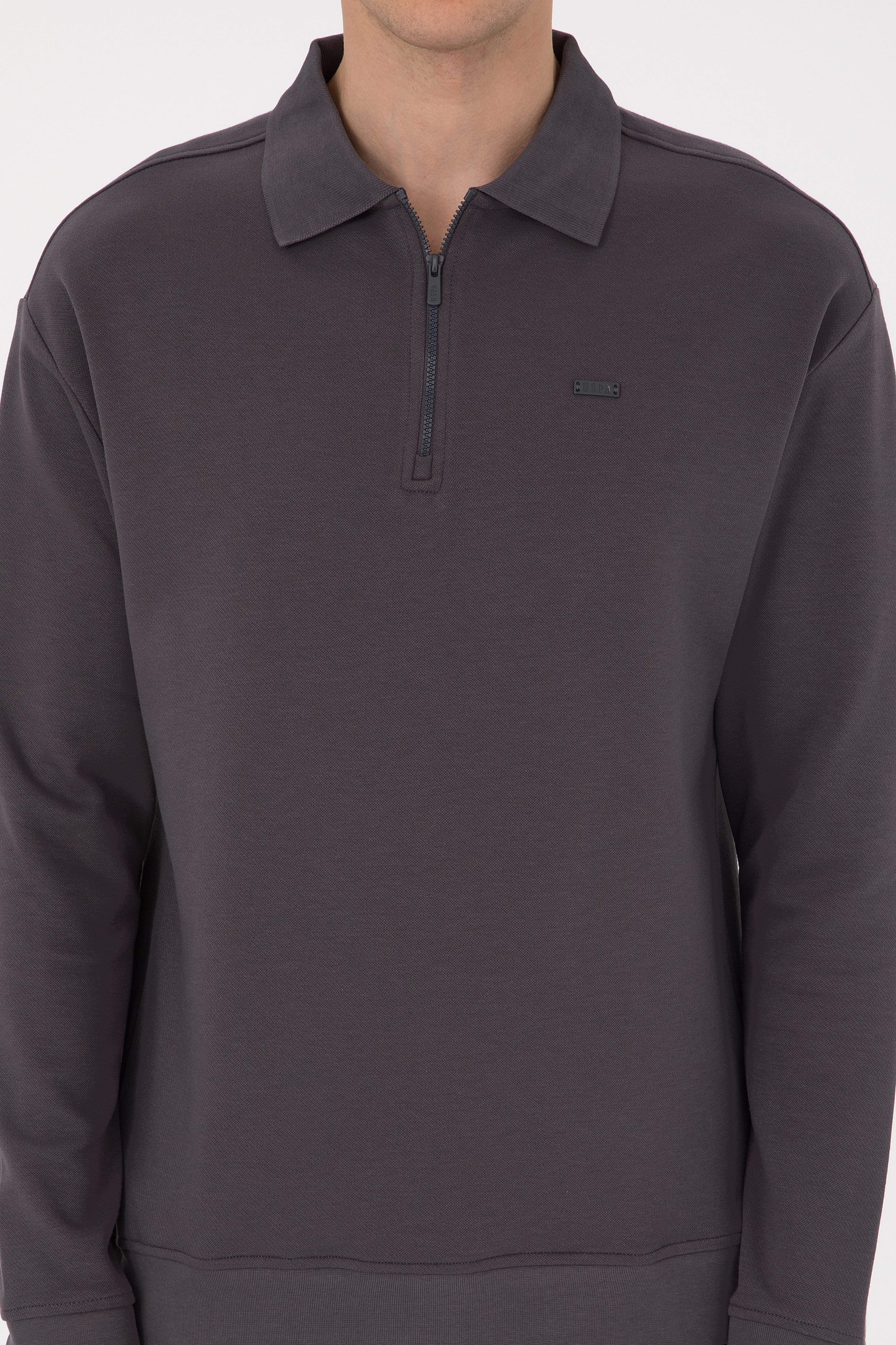 Erkek Comfort Fit Yarım Fermuarlı Gri Sweatshirt