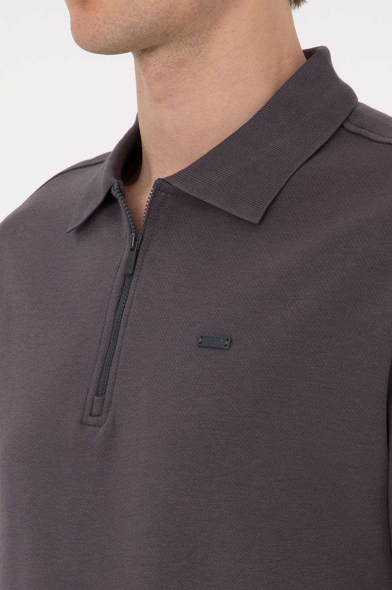 Erkek Comfort Fit Yarım Fermuarlı Gri Sweatshirt