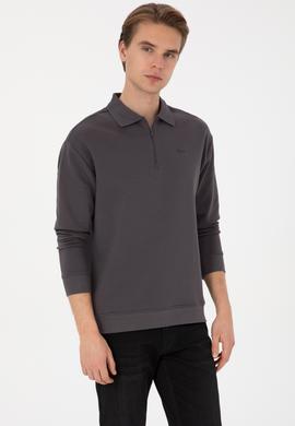 Erkek Comfort Fit Yarım Fermuarlı Gri Sweatshirt - 50316484007