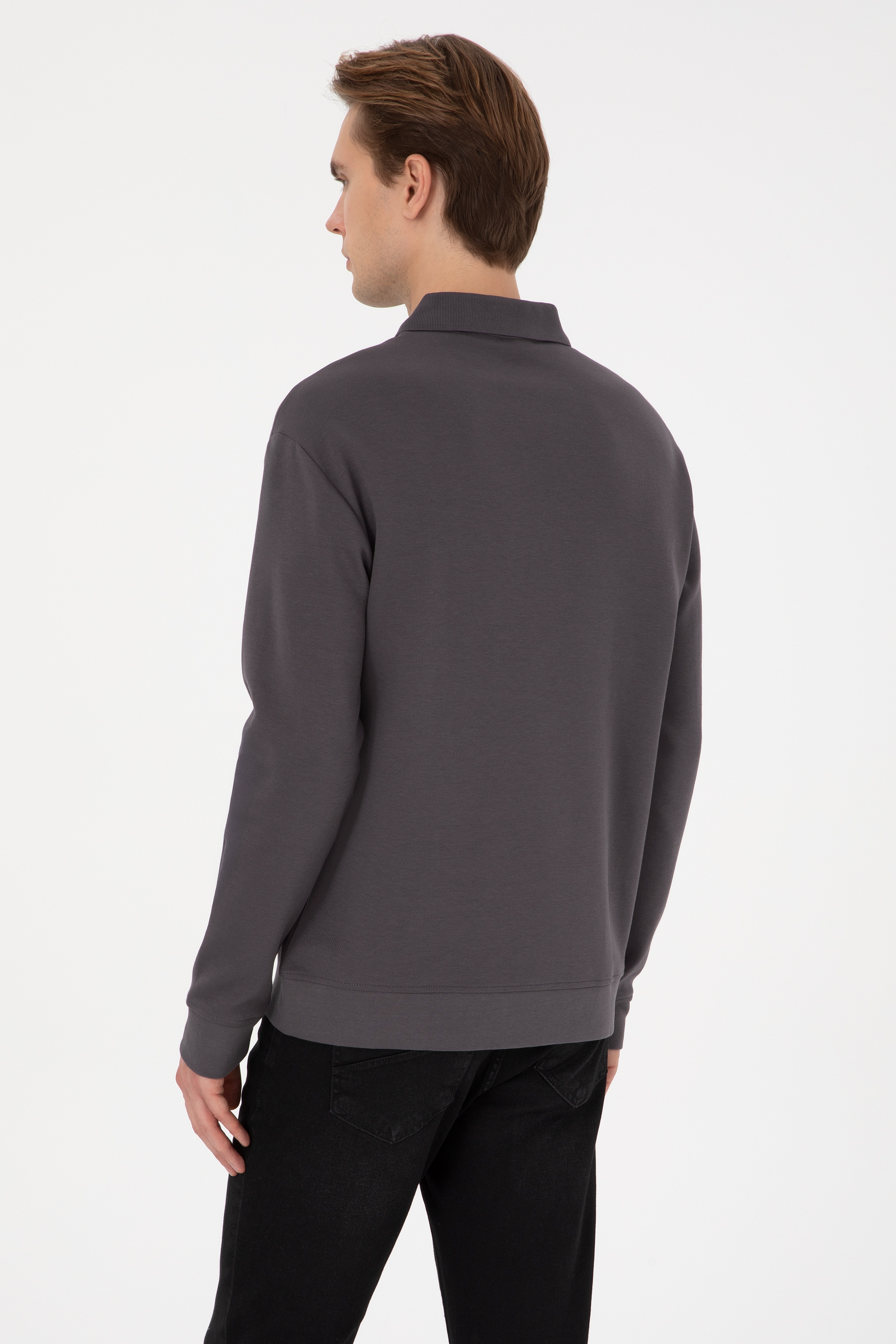 Erkek Comfort Fit Yarım Fermuarlı Gri Sweatshirt - Image 5