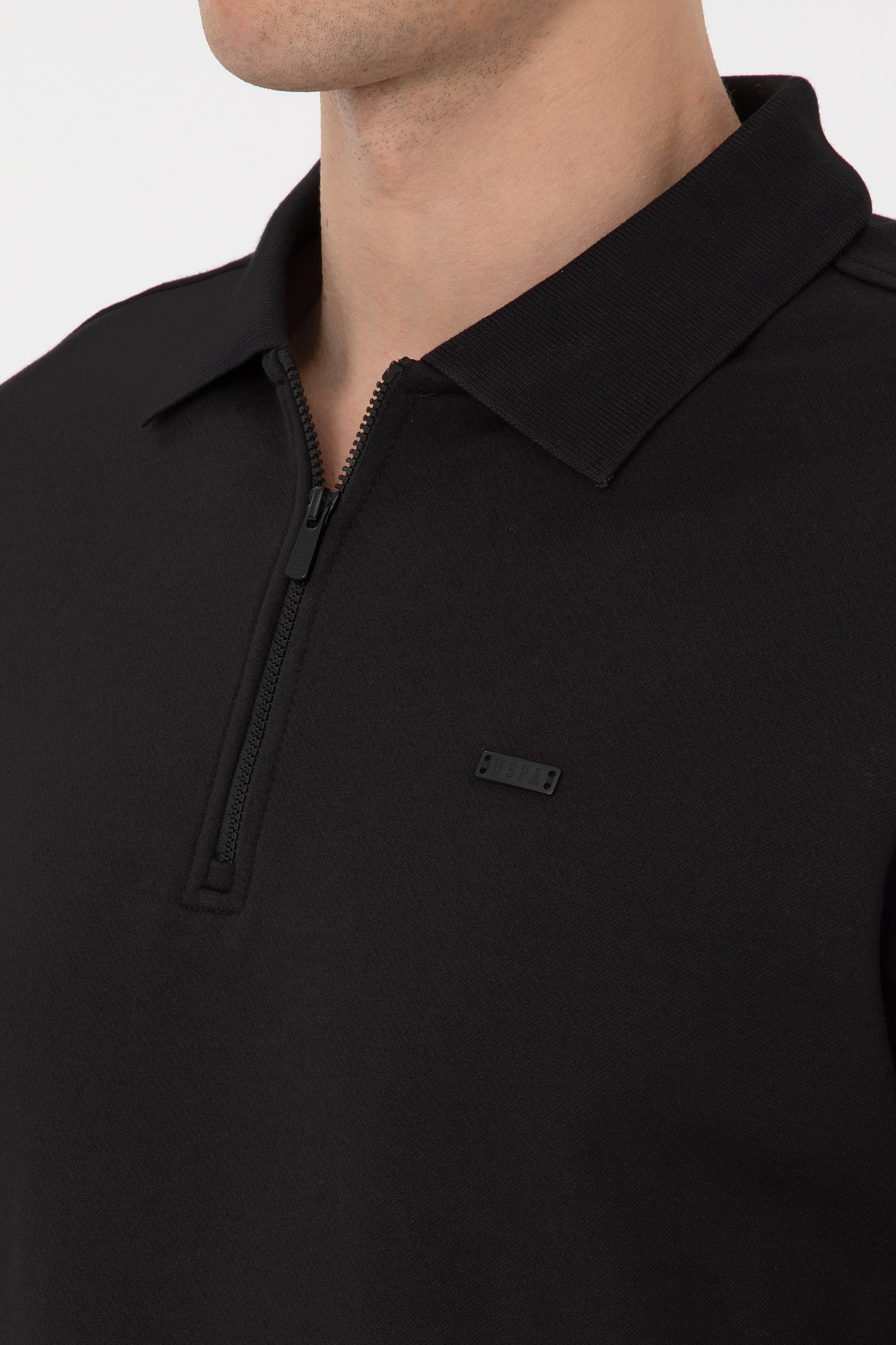 Erkek Comfort Fit Yarım Fermuarlı Siyah Sweatshirt