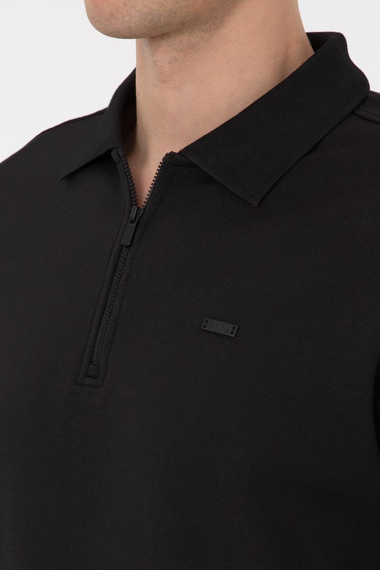 Erkek Comfort Fit Yarım Fermuarlı Siyah Sweatshirt - 50316484026