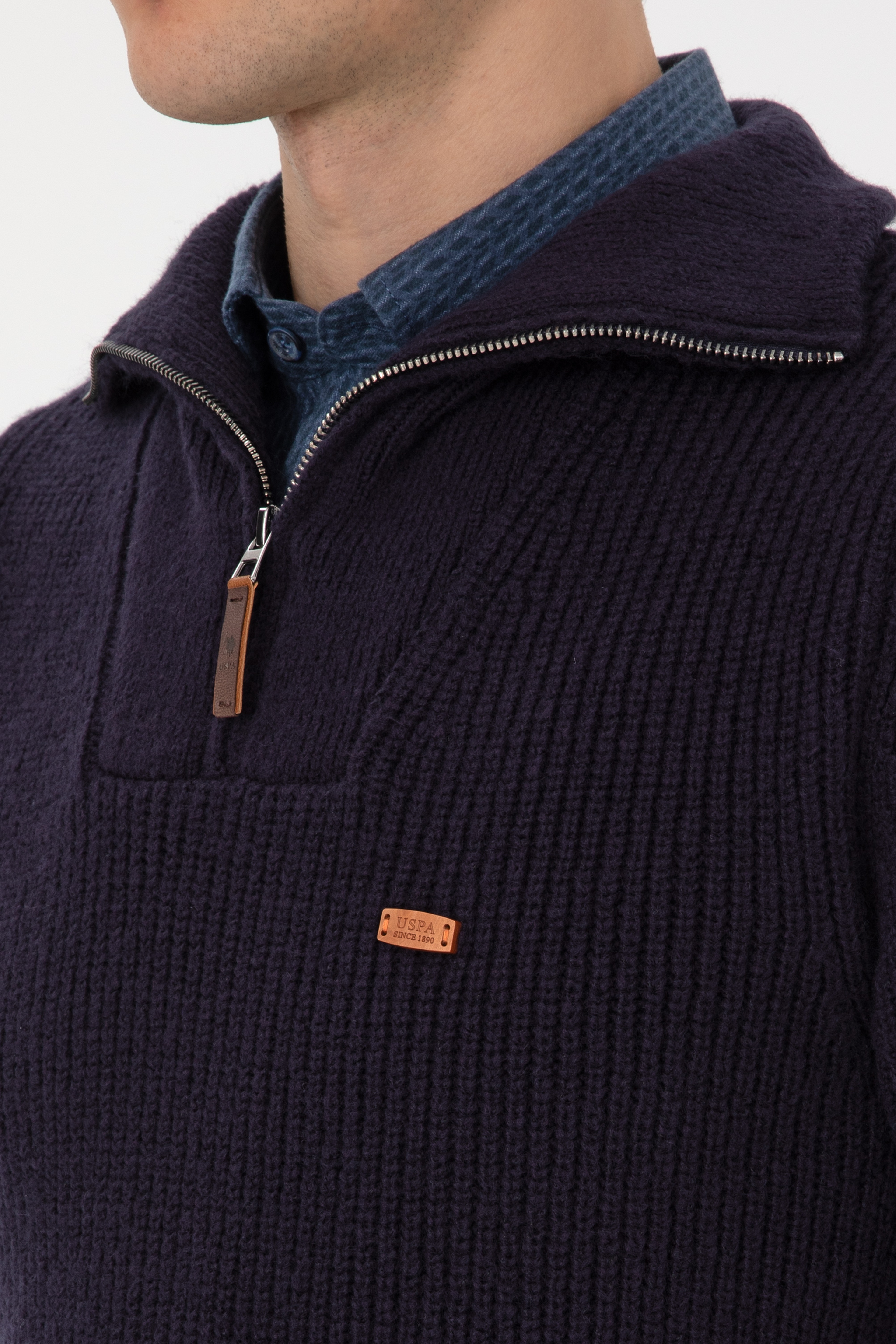 Erkek Regular Fit Yarım Fermuarlı Lacivert Kazak