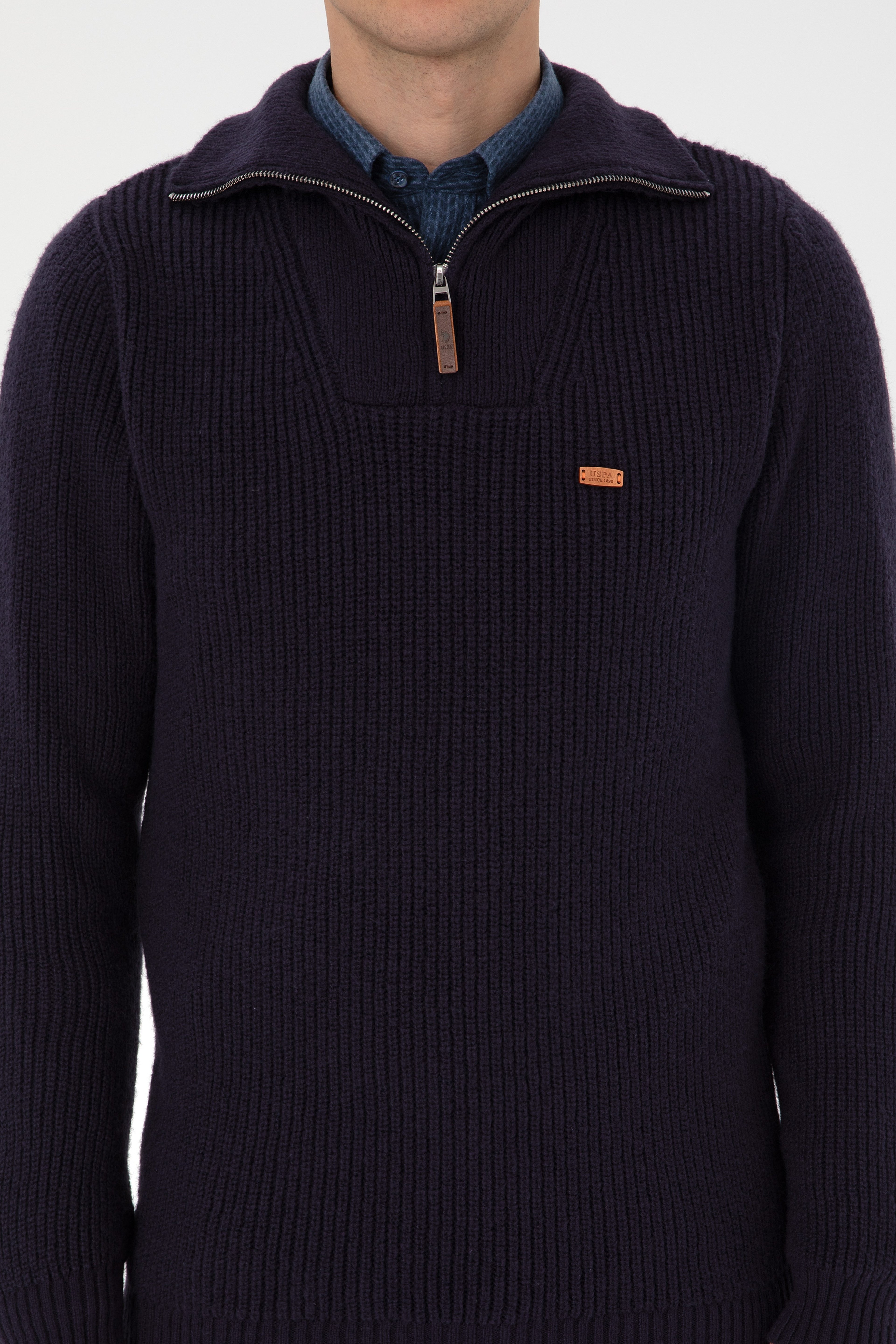 Erkek Regular Fit Yarım Fermuarlı Lacivert Kazak - Image 6