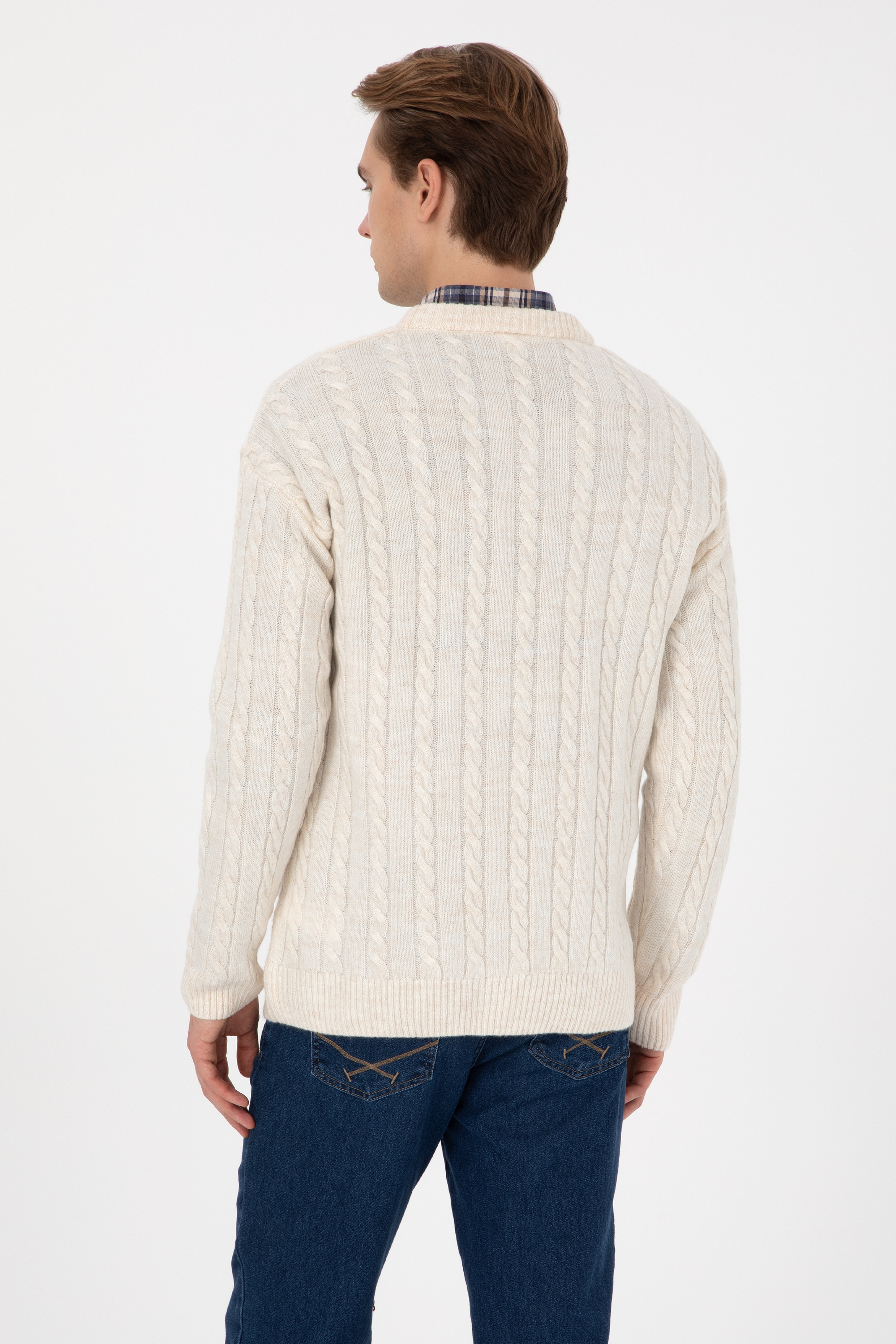 Erkek Comfort Fit V Yaka Krem Kazak