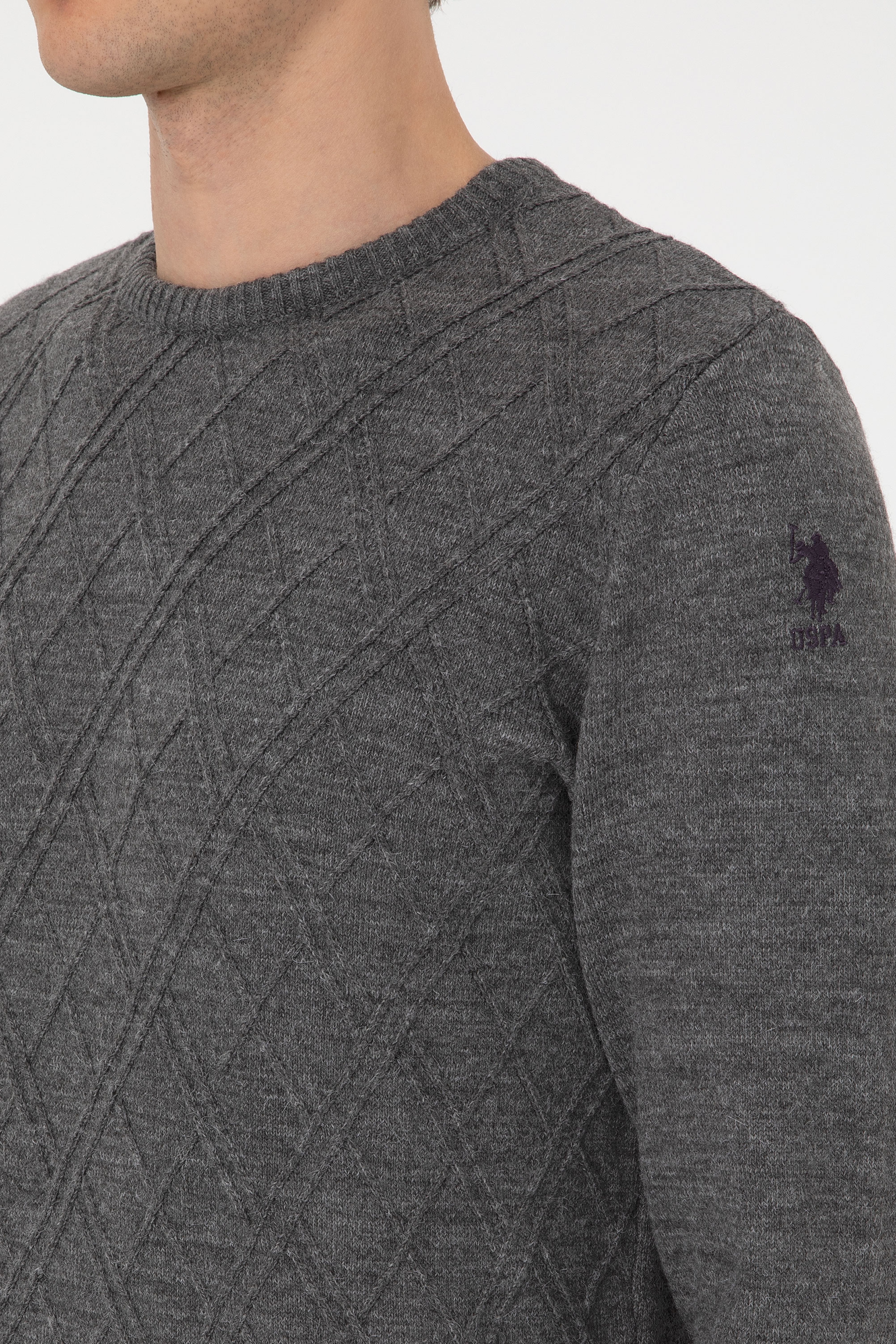 Erkek Regular Fit Bisiklet Yaka Gri Melanj Kazak - Image 7