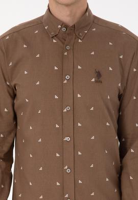 Erkek Haki Uzun Kollu Desenli Gömlek - 50316561015