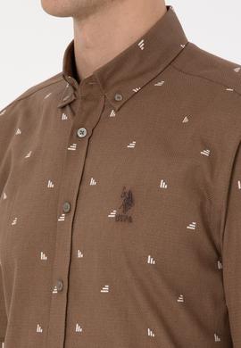 Erkek Haki Uzun Kollu Desenli Gömlek - 50316561015