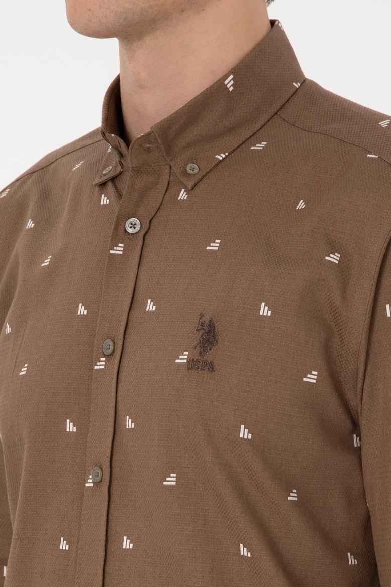 Erkek Haki Uzun Kollu Desenli Gömlek - 50316561015