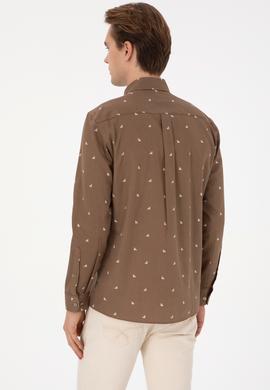 Erkek Haki Uzun Kollu Desenli Gömlek - 50316561015