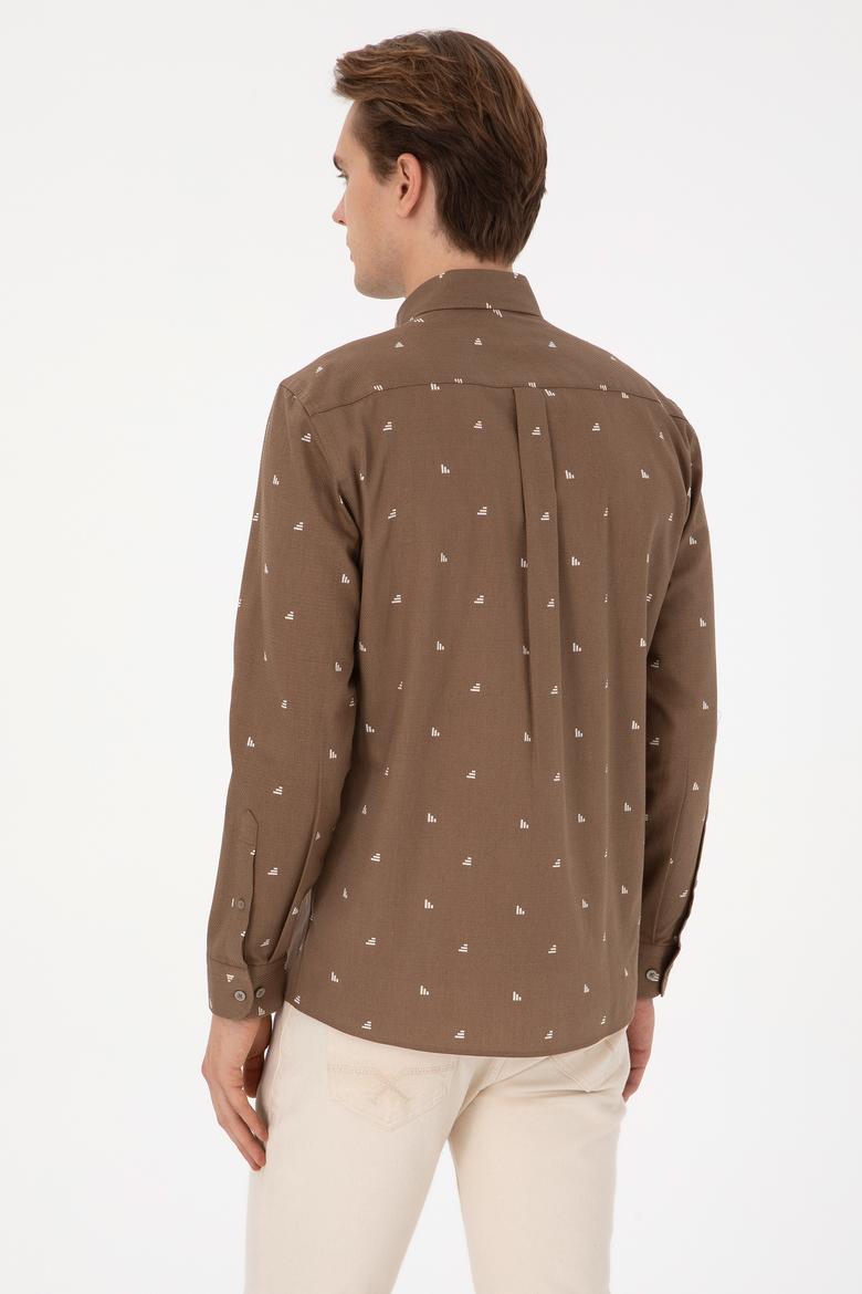 Erkek Haki Uzun Kollu Desenli Gömlek - 50316561015