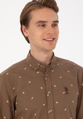 Erkek Haki Uzun Kollu Desenli Gömlek - 50316561015