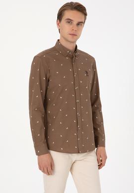 Erkek Haki Uzun Kollu Desenli Gömlek - 50316561015