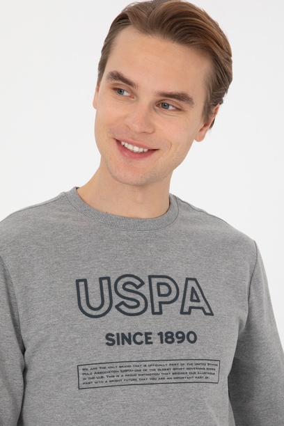 Erkek Regular Fit Bisiklet Yaka Gri Melanj Sweatshirt