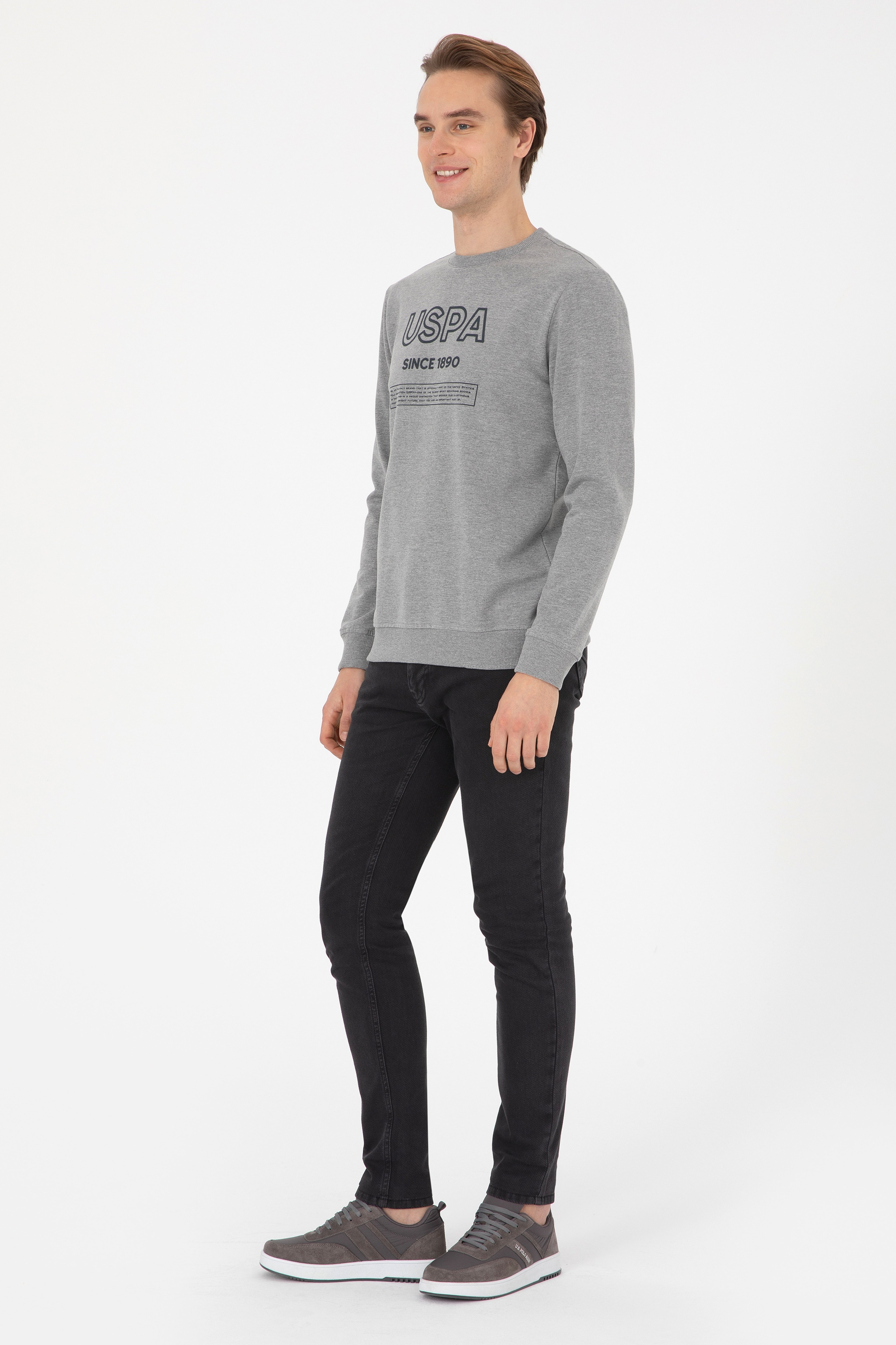 Erkek Regular Fit Bisiklet Yaka Gri Melanj Sweatshirt - Image 4