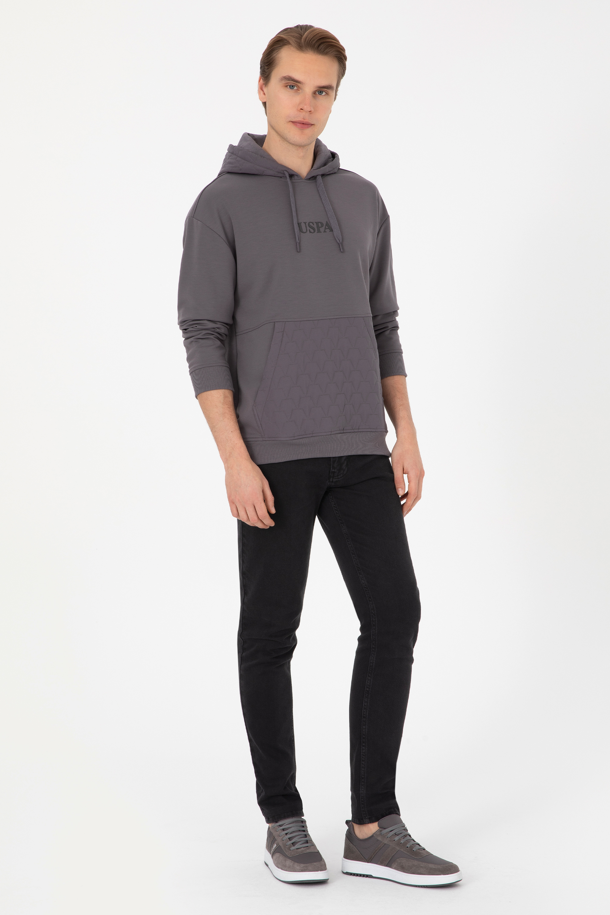 Erkek Comfort Fit Kapüşonlu Gri Sweatshirt - Image 4