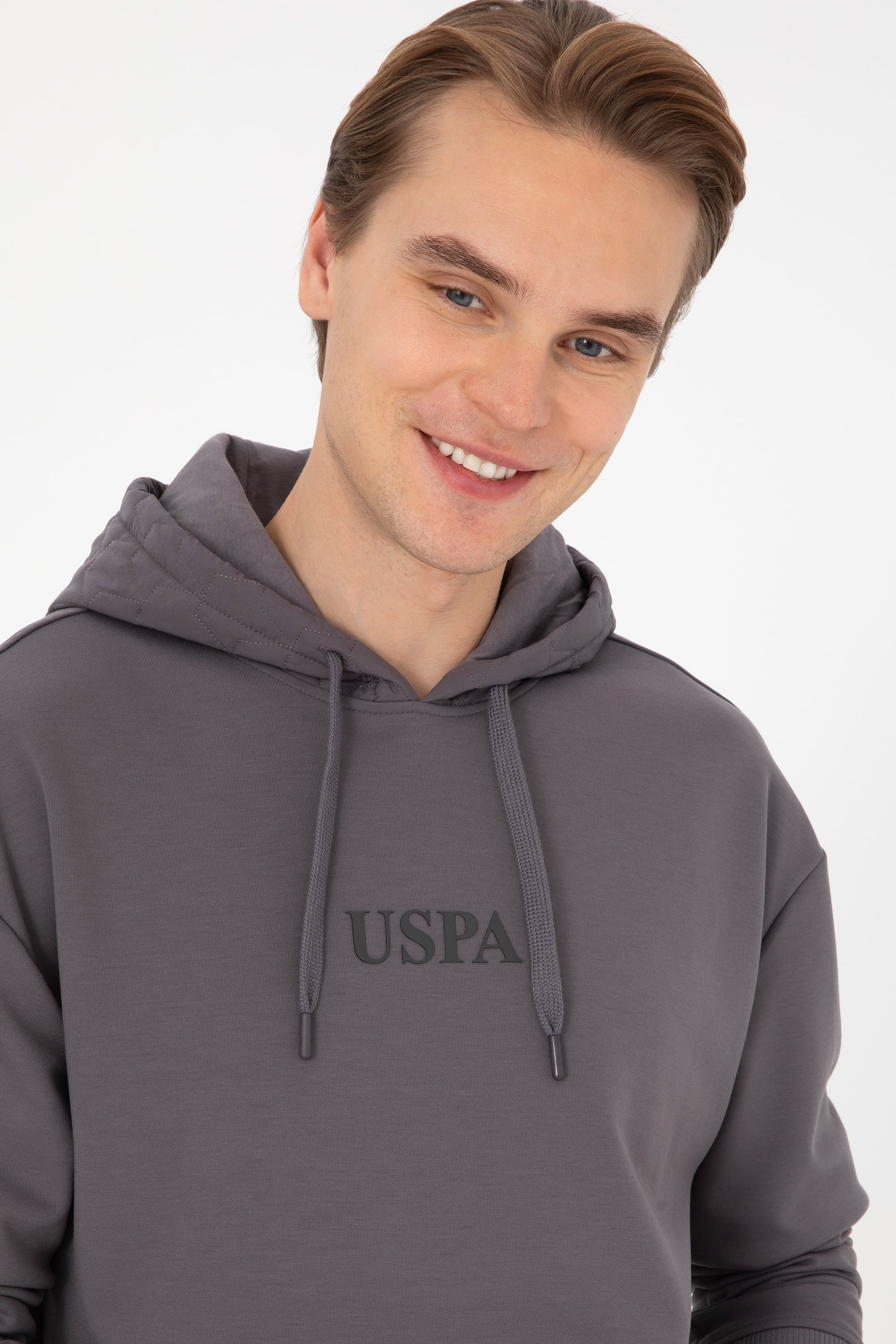 Erkek Comfort Fit Kapüşonlu Gri Sweatshirt - Image 2