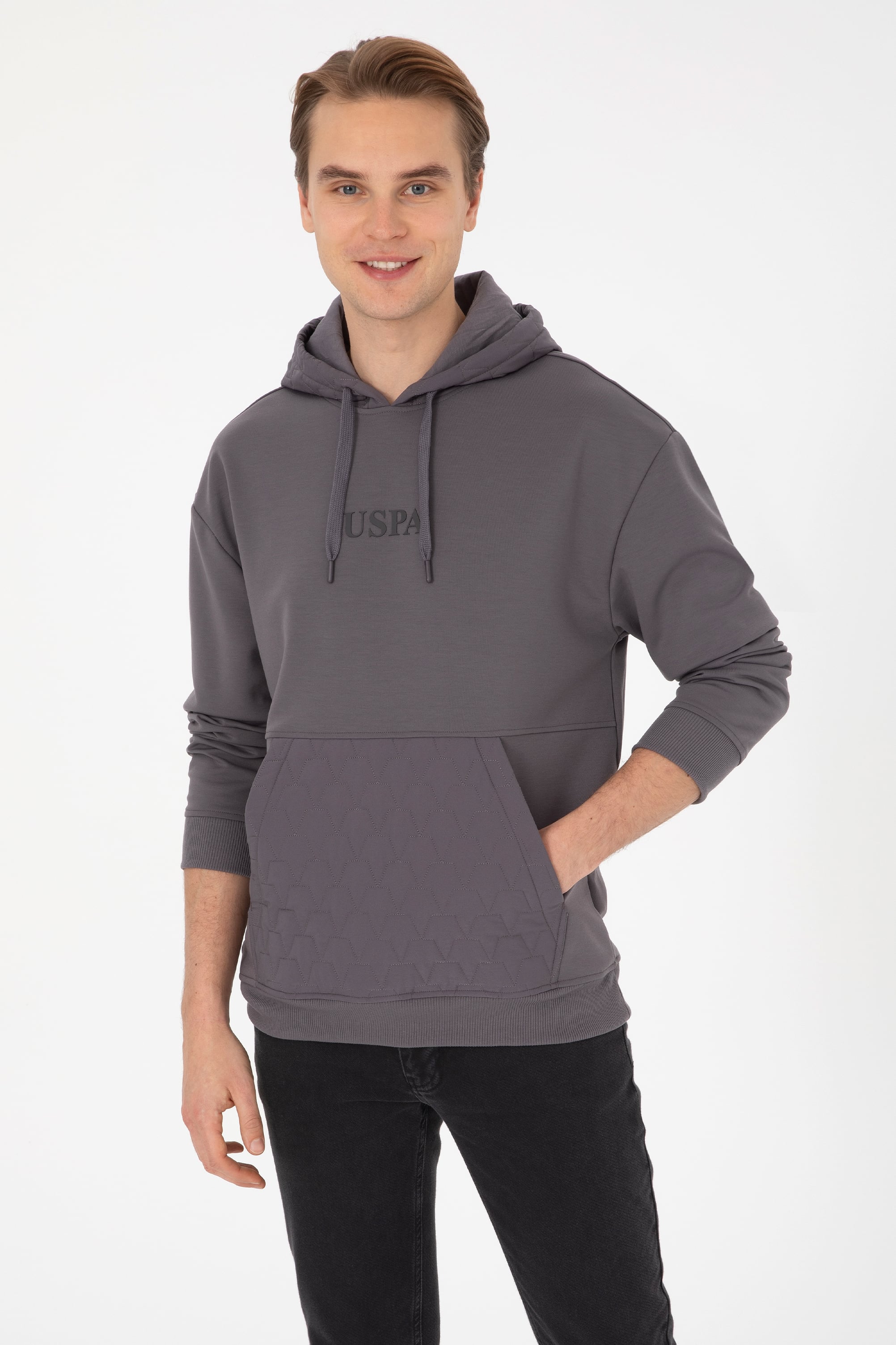 Erkek Comfort Fit Kapüşonlu Gri Sweatshirt