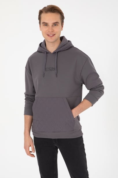 Erkek Comfort Fit Kapüşonlu Gri Sweatshirt