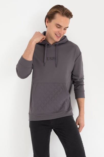 Erkek Comfort Fit Kapüşonlu Gri Sweatshirt