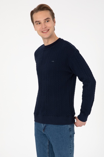 Erkek Comfort Fit Bisiklet Yaka Lacivert Sweatshirt