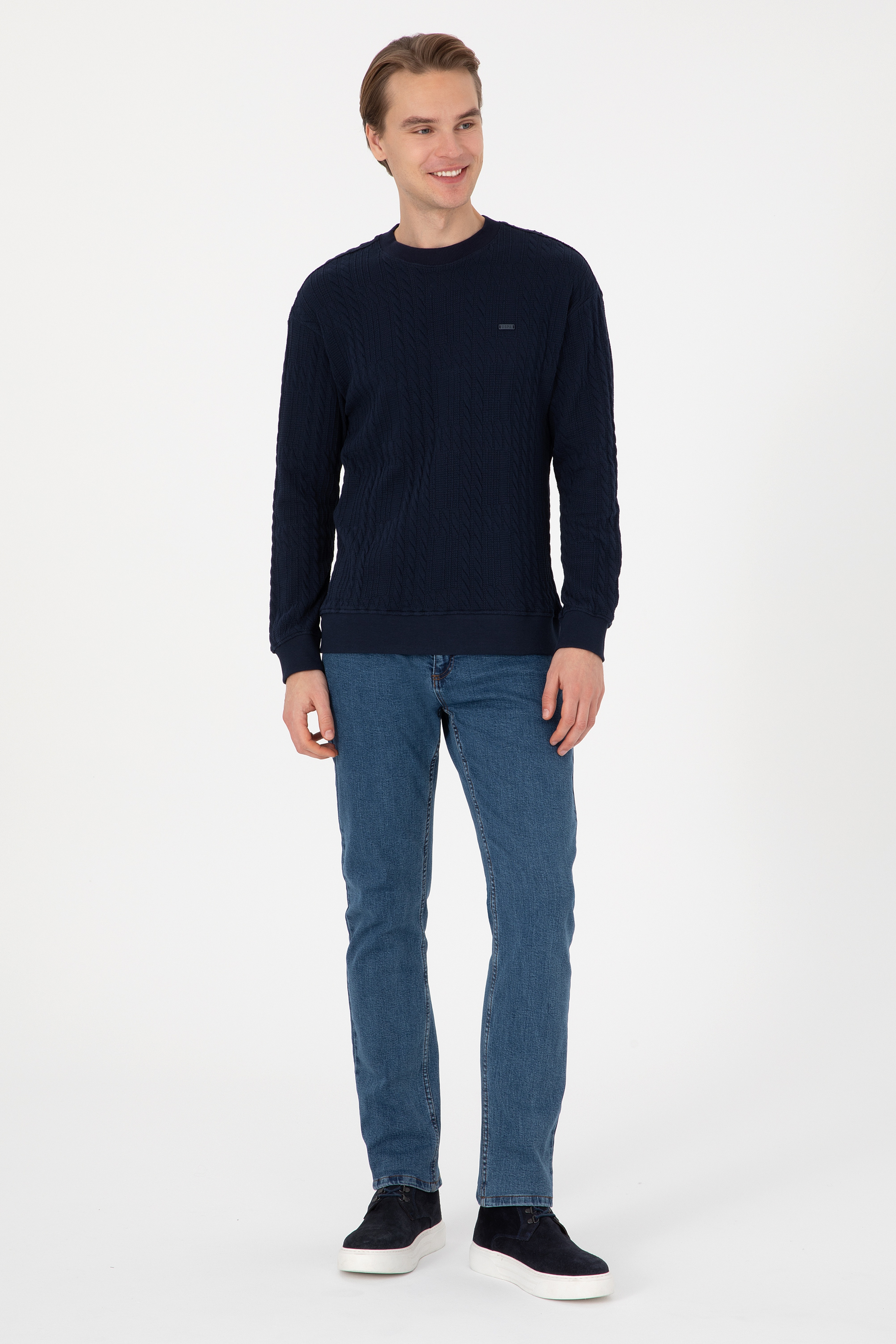 Erkek Comfort Fit Bisiklet Yaka Lacivert Sweatshirt - Image 4