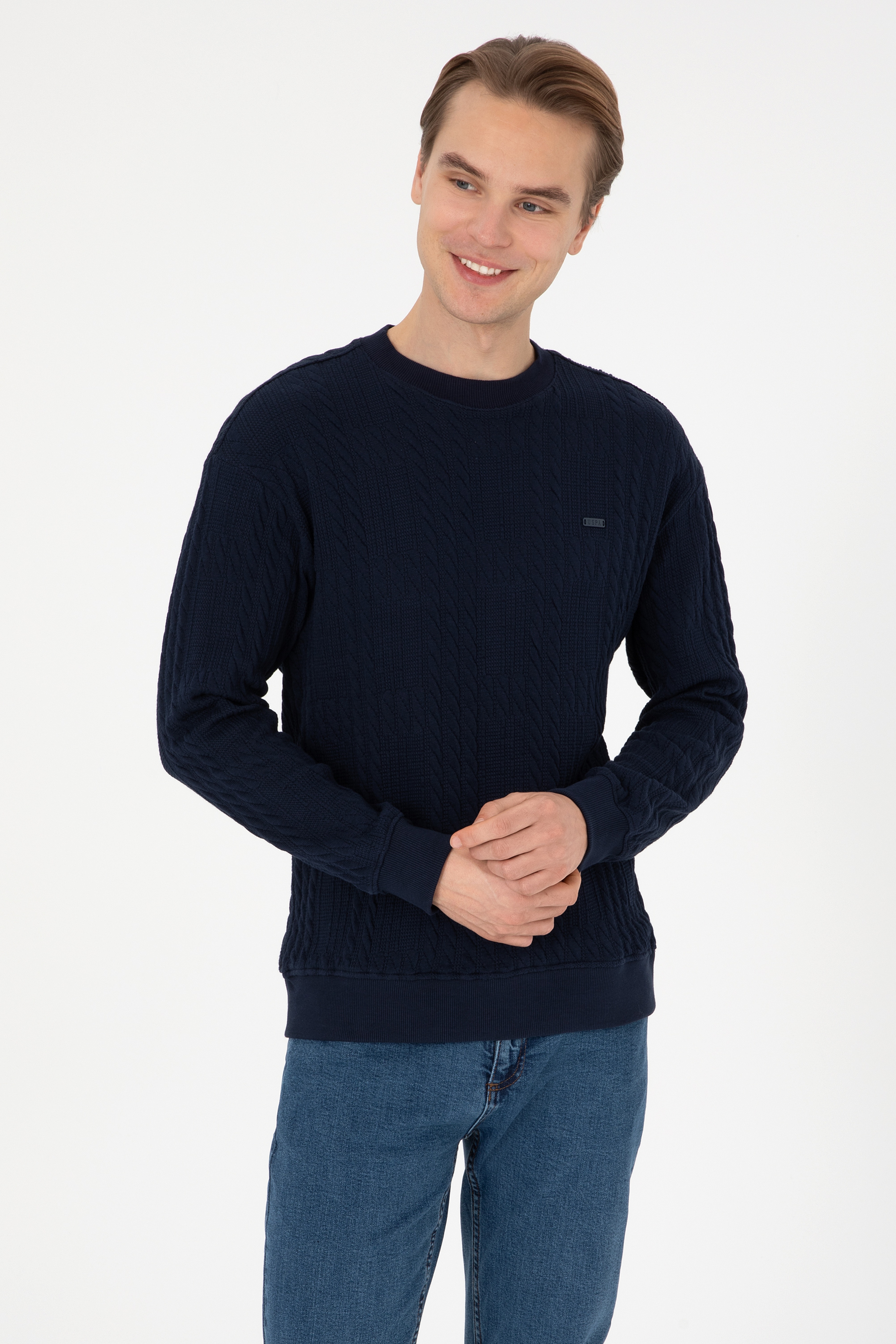 Erkek Comfort Fit Bisiklet Yaka Lacivert Sweatshirt - Image 1
