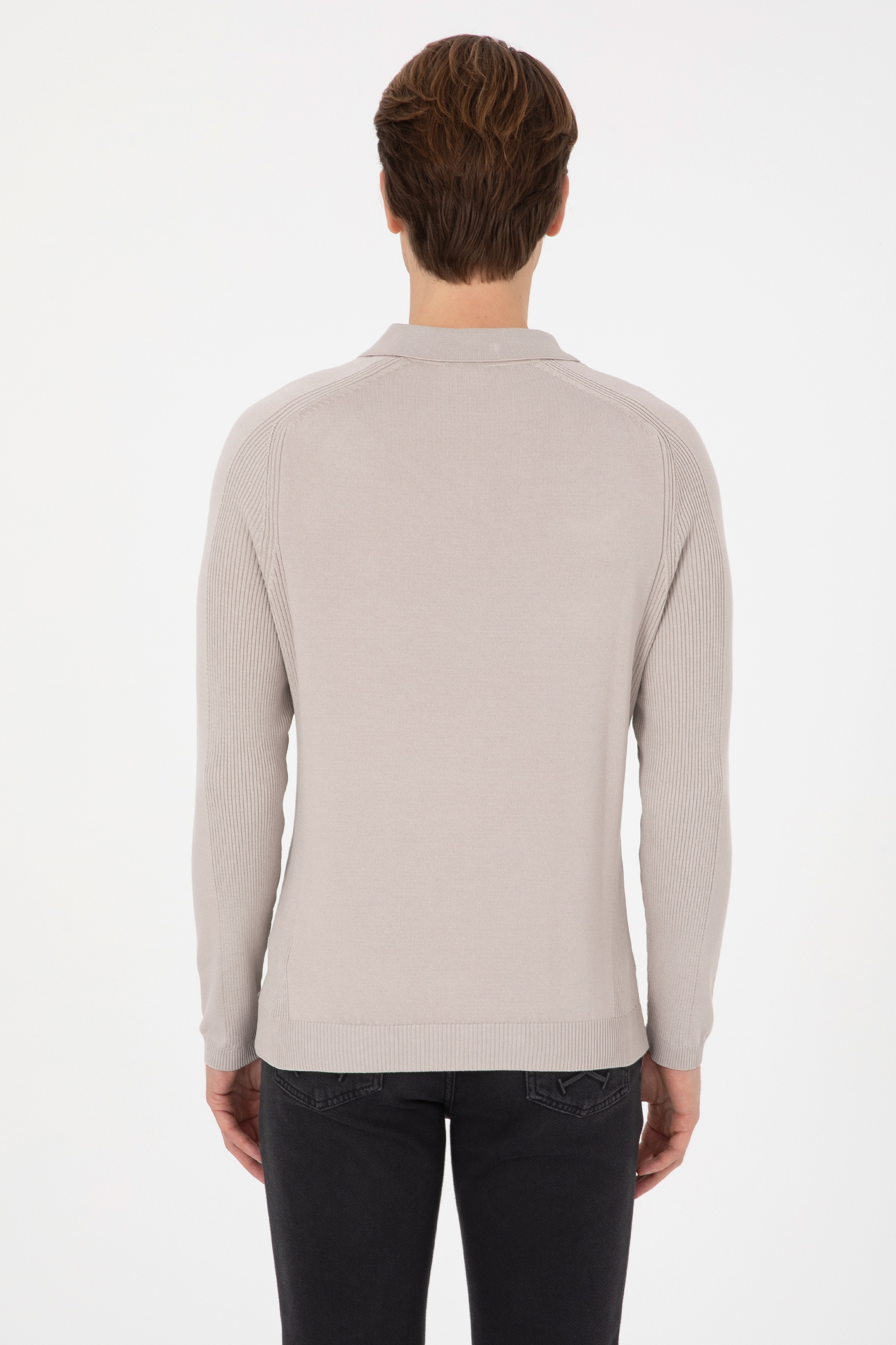 Erkek Slim Fit Yarım Fermuarlı Polo Yaka Taş Kazak - Image 5
