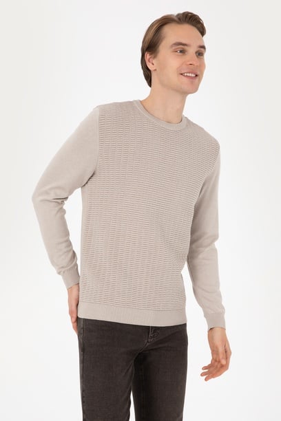 Erkek Regular Fit Bisiklet Yaka Taş Kazak