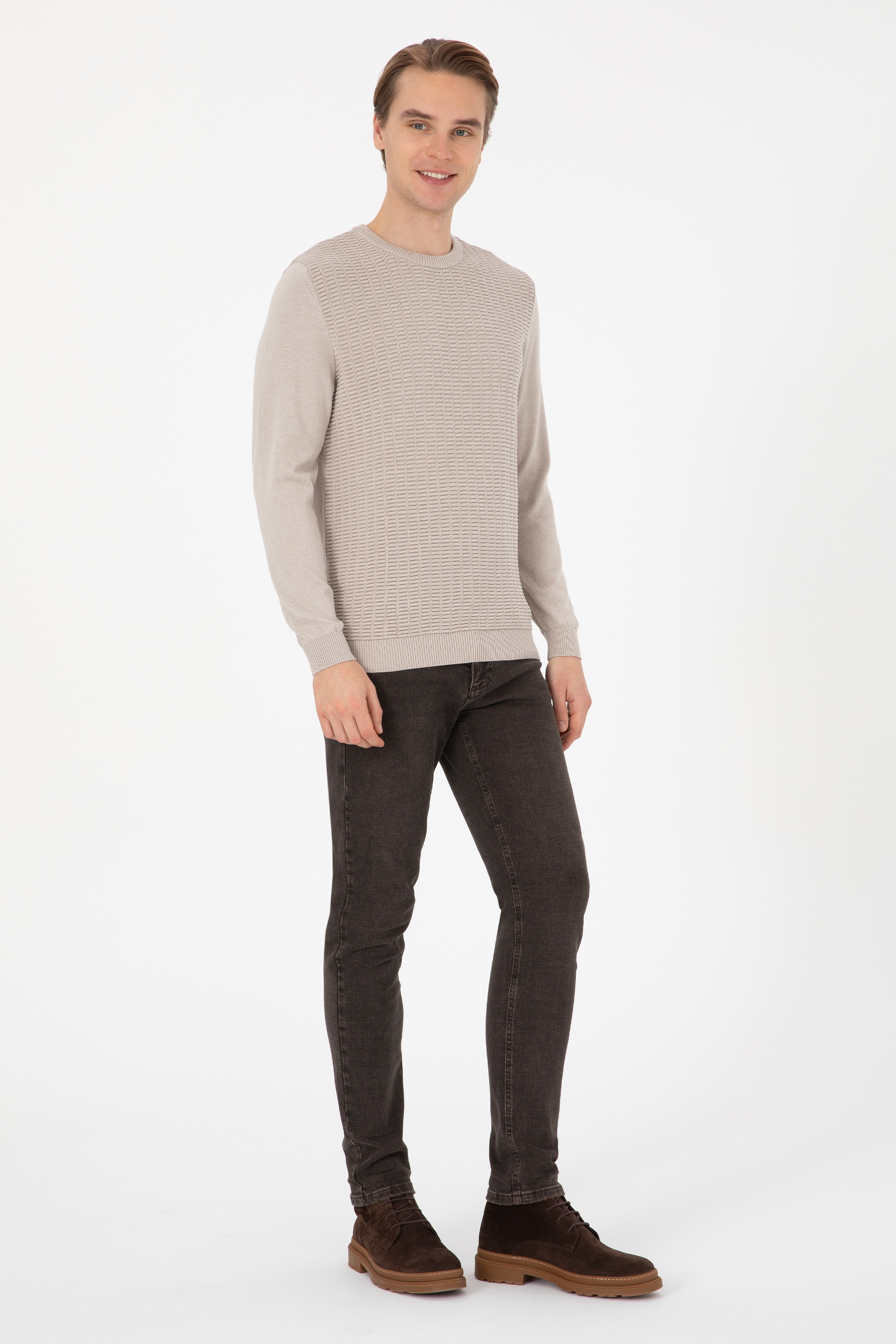 Erkek Regular Fit Bisiklet Yaka Taş Kazak - Image 4