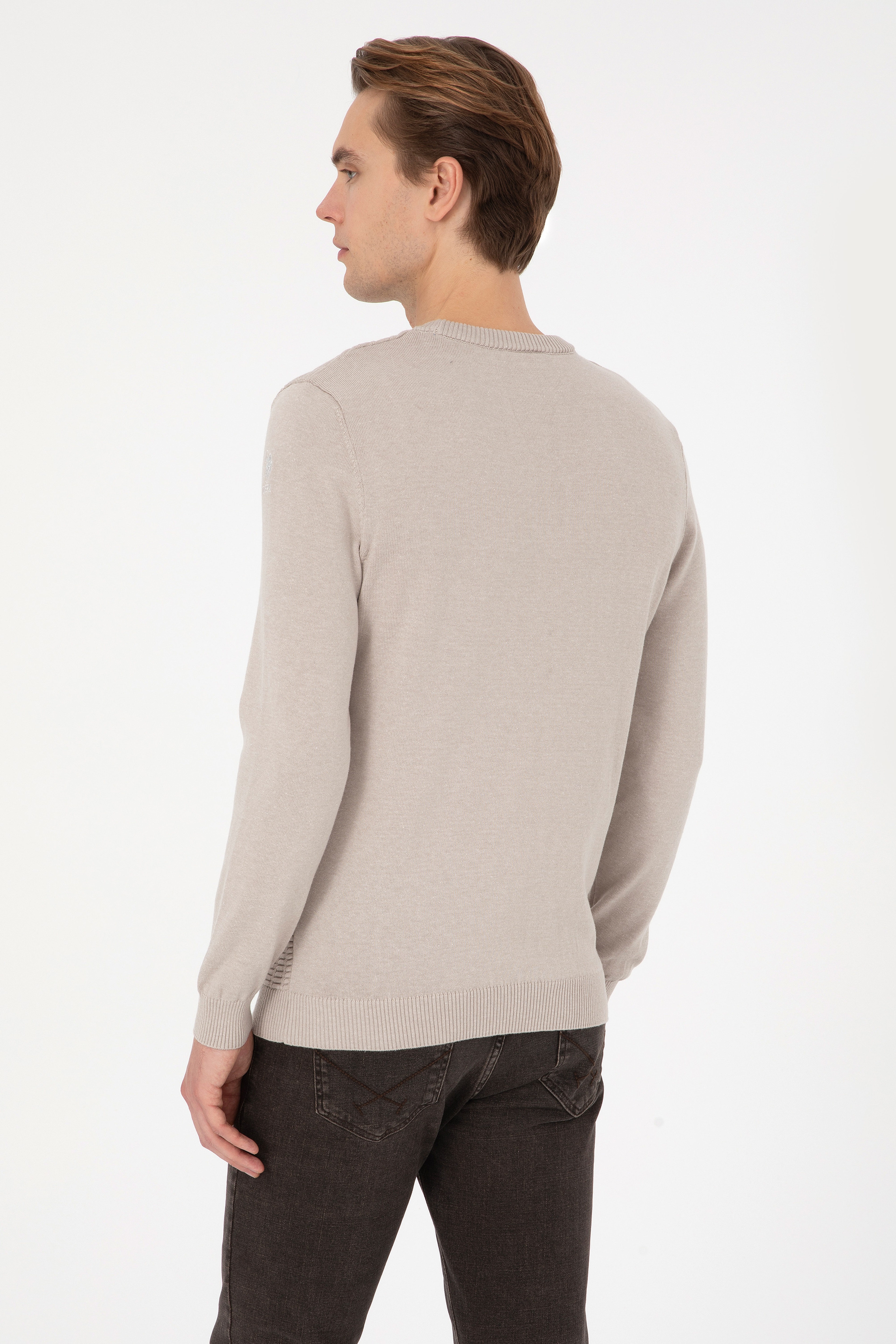 Erkek Regular Fit Bisiklet Yaka Taş Kazak - Image 5