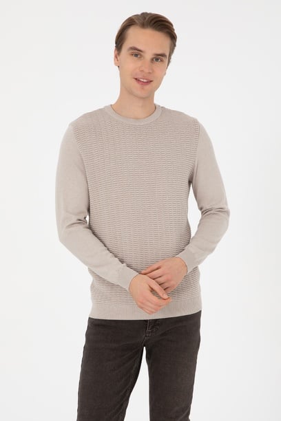 Erkek Regular Fit Bisiklet Yaka Taş Kazak