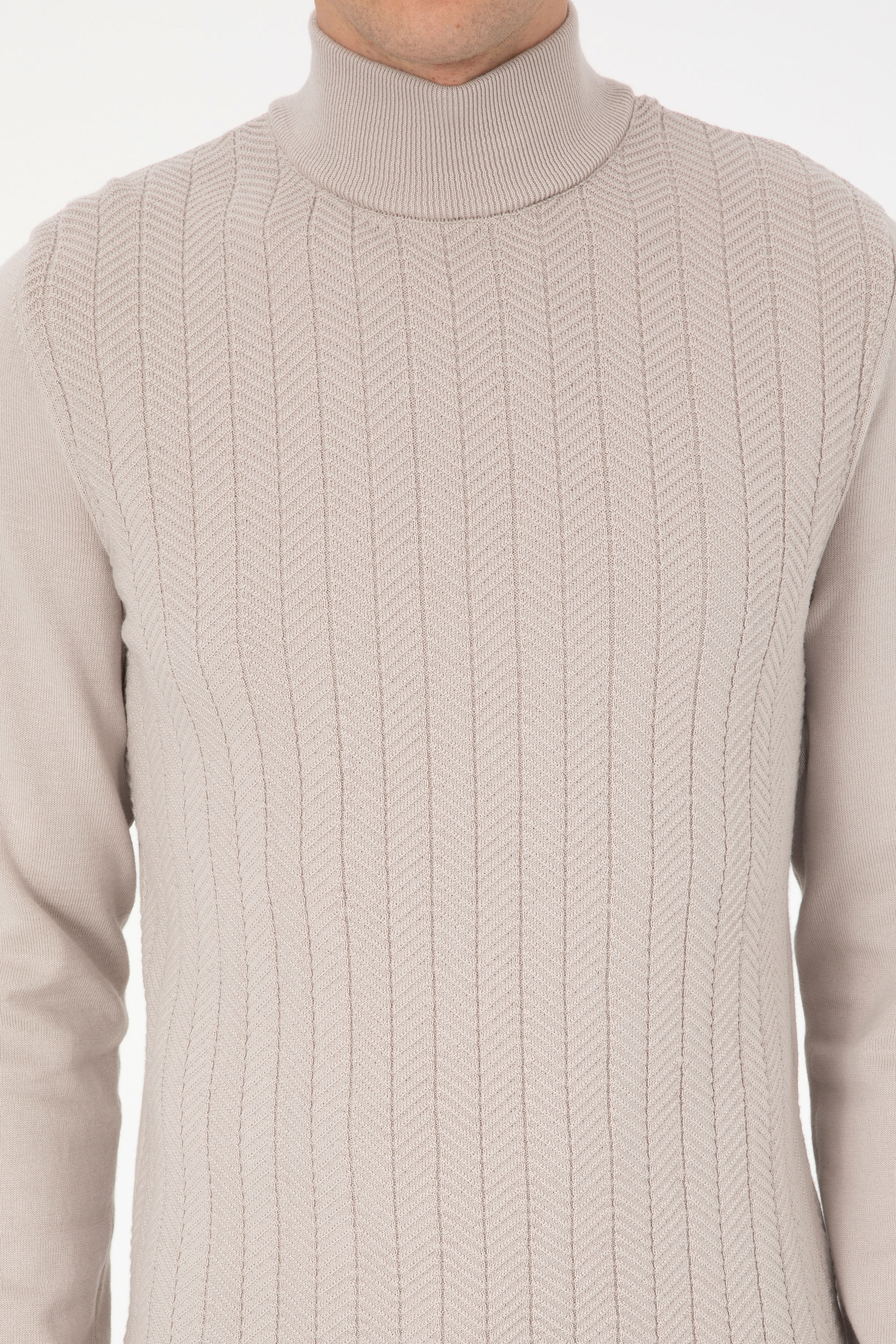 Erkek Slim Fit Yarım Balıkçı Yaka Taş Kazak - Image 6