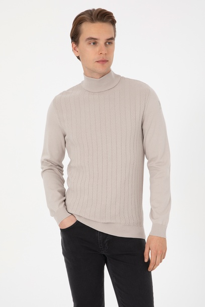 Erkek Slim Fit Yarım Balıkçı Yaka Taş Kazak