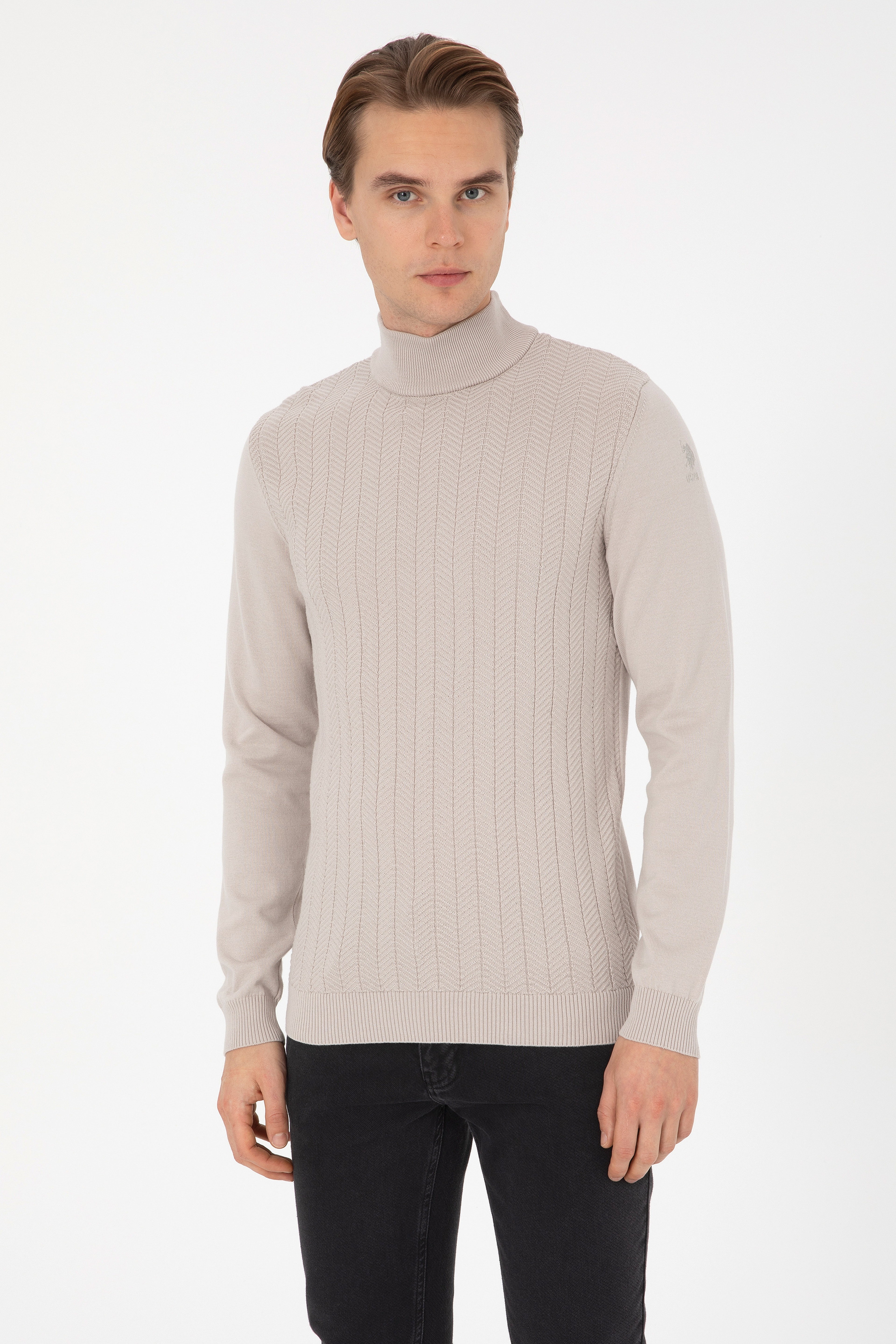 Erkek Slim Fit Yarım Balıkçı Yaka Taş Kazak