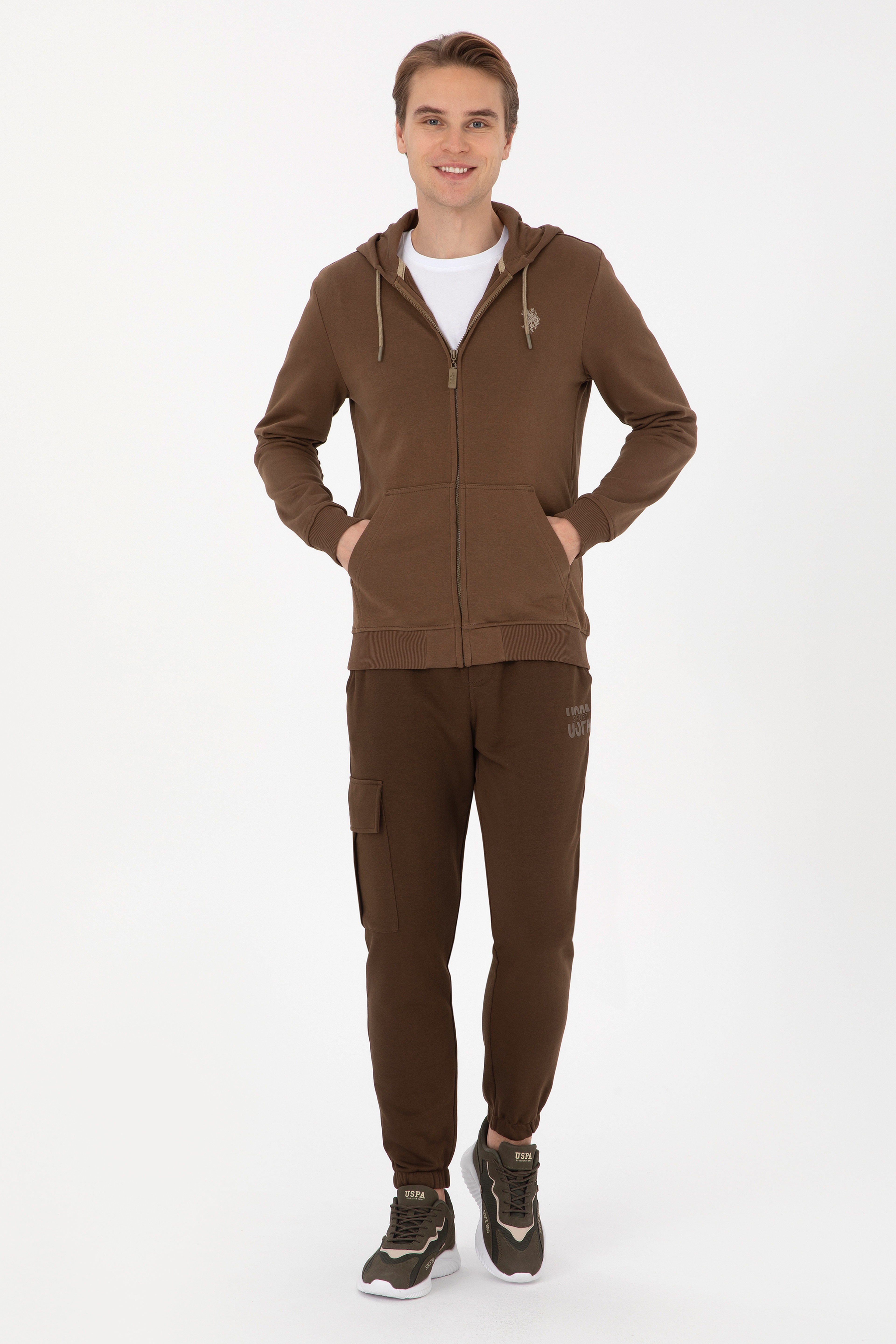 Erkek Regular Fit Fermuarlı Kapüşonlu Haki Örme Hırka - Image 4
