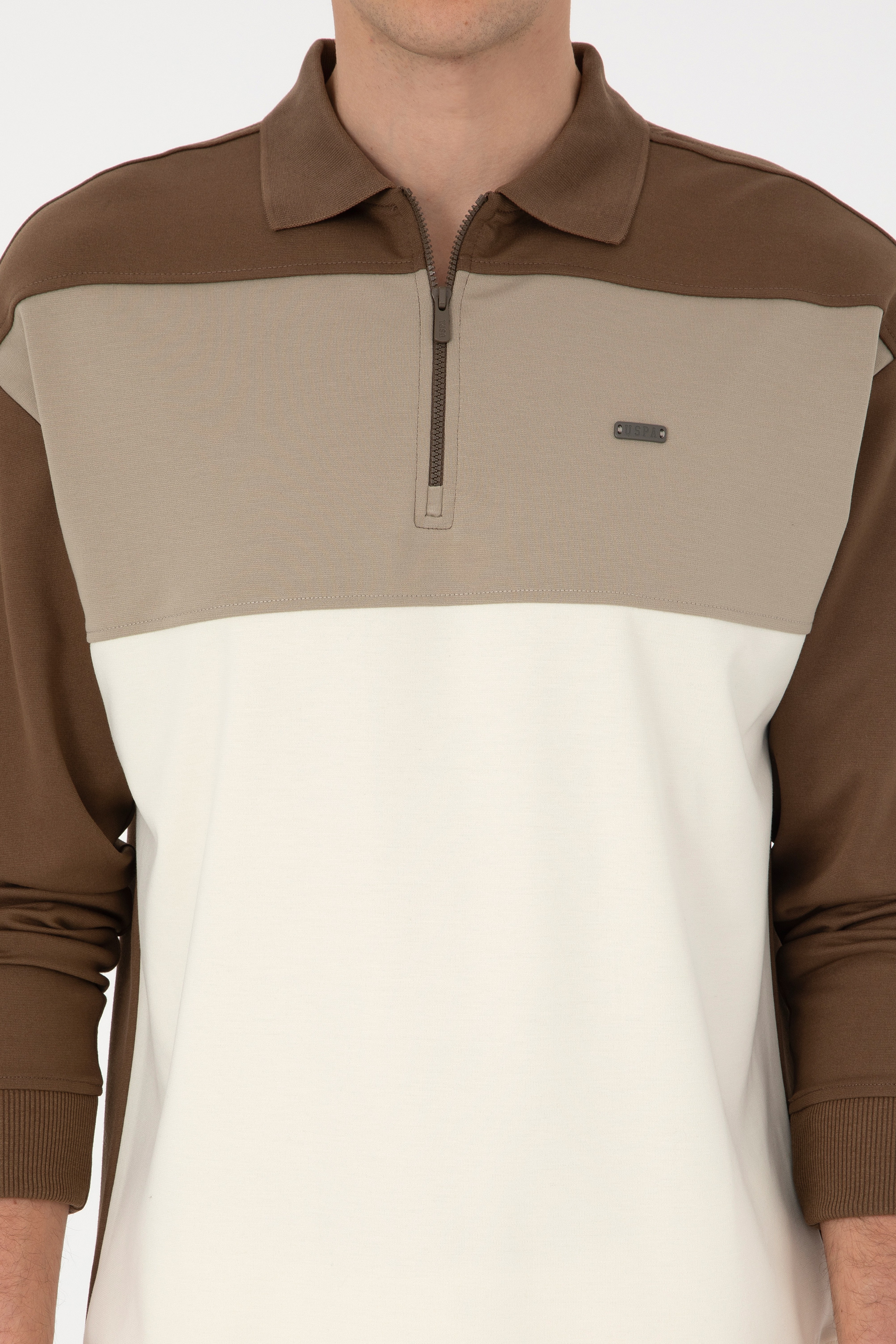 Erkek Comfort Fit Yarım Fermuarlı Haki Sweatshirt - Image 6