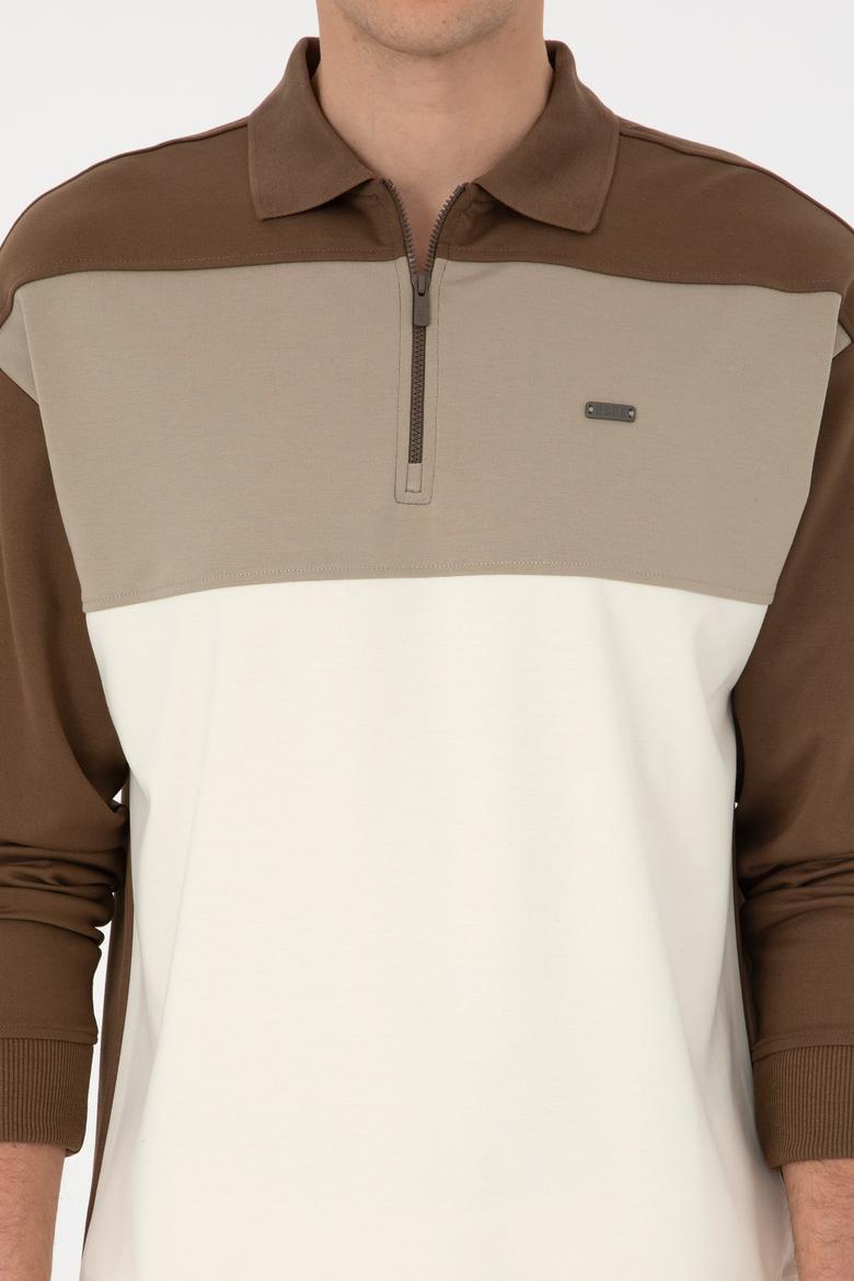 Erkek Comfort Fit Yarım Fermuarlı Haki Sweatshirt - 50315521033