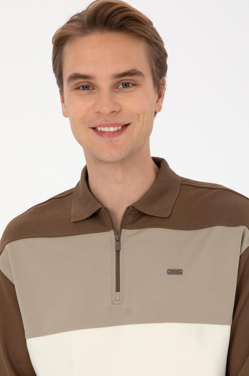 Erkek Comfort Fit Yarım Fermuarlı Haki Sweatshirt