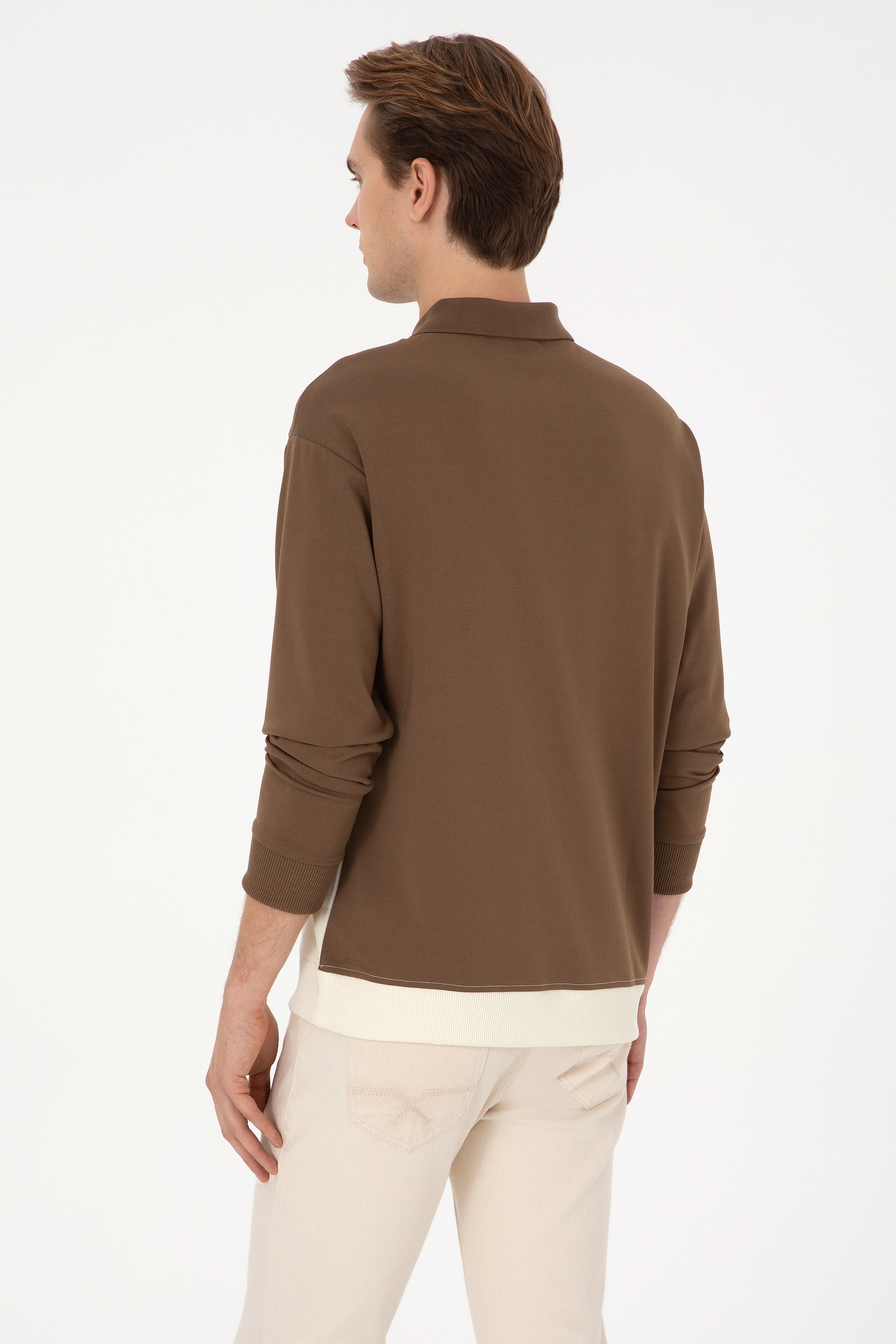 Erkek Comfort Fit Yarım Fermuarlı Haki Sweatshirt