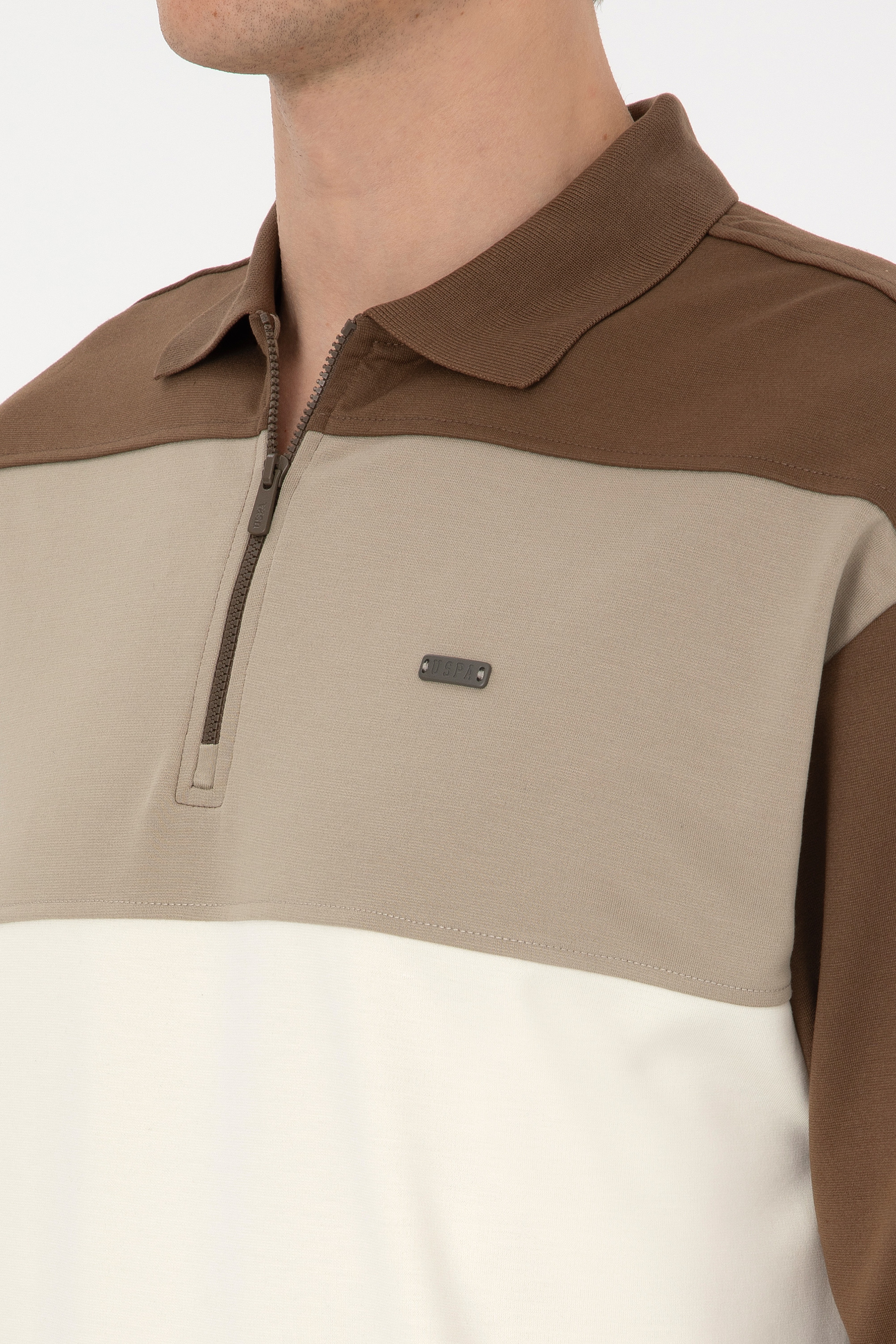 Erkek Comfort Fit Yarım Fermuarlı Haki Sweatshirt - Image 7