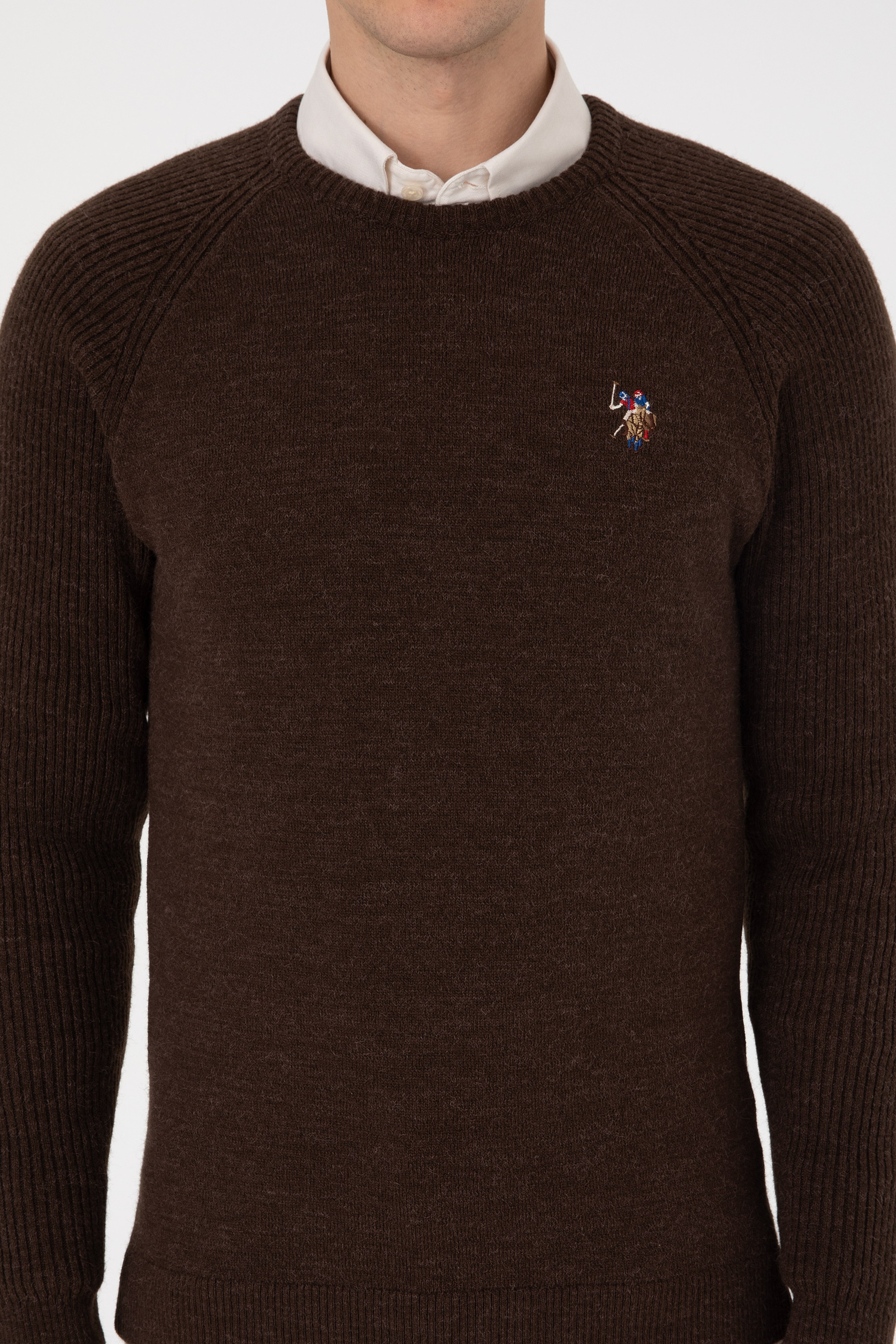Erkek Regular Fit Bisiklet Yaka Kahverengi Kazak - Image 6