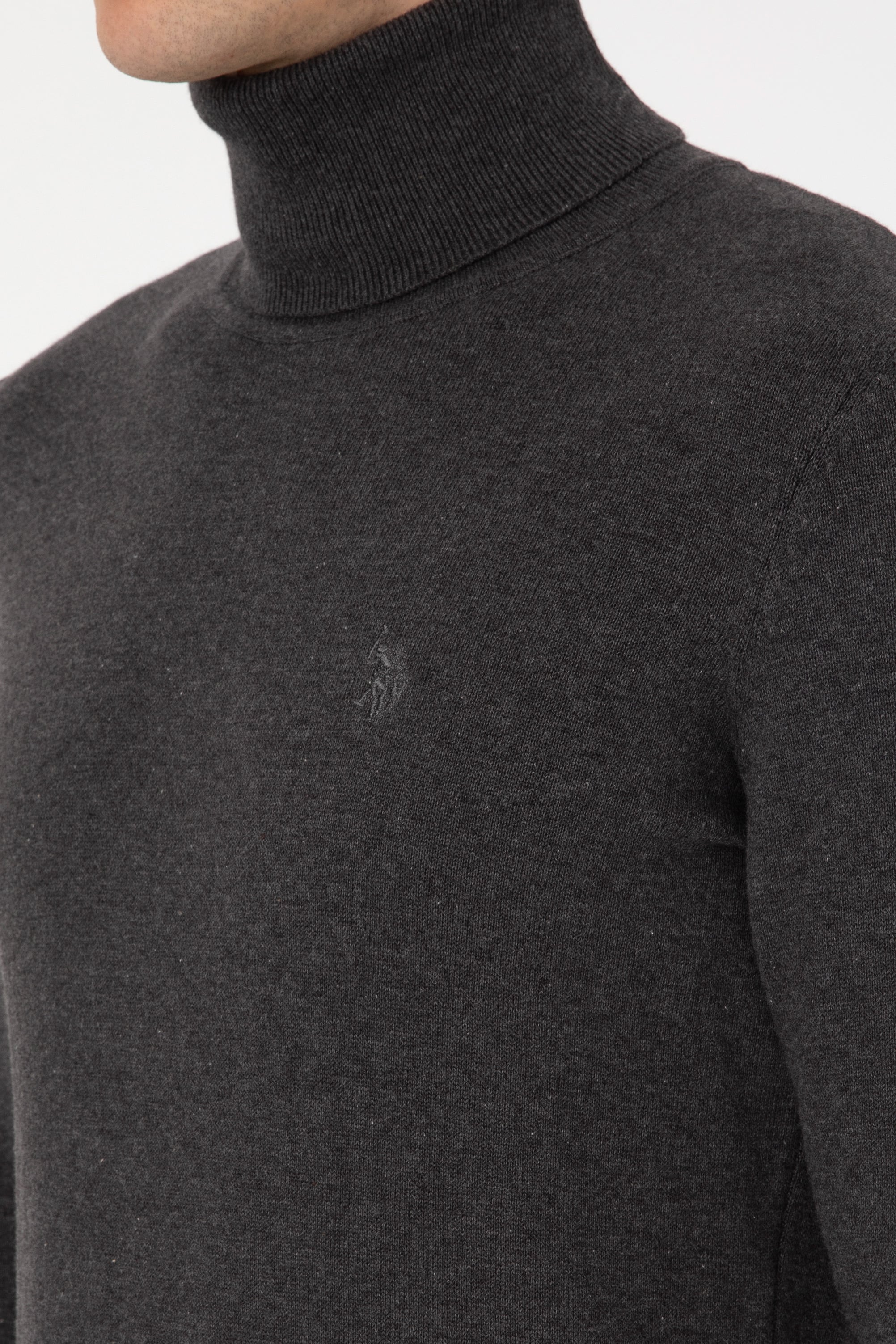 Erkek Slim Fit Boğazlı Antrasit Melanj Basic Kazak - Image 7