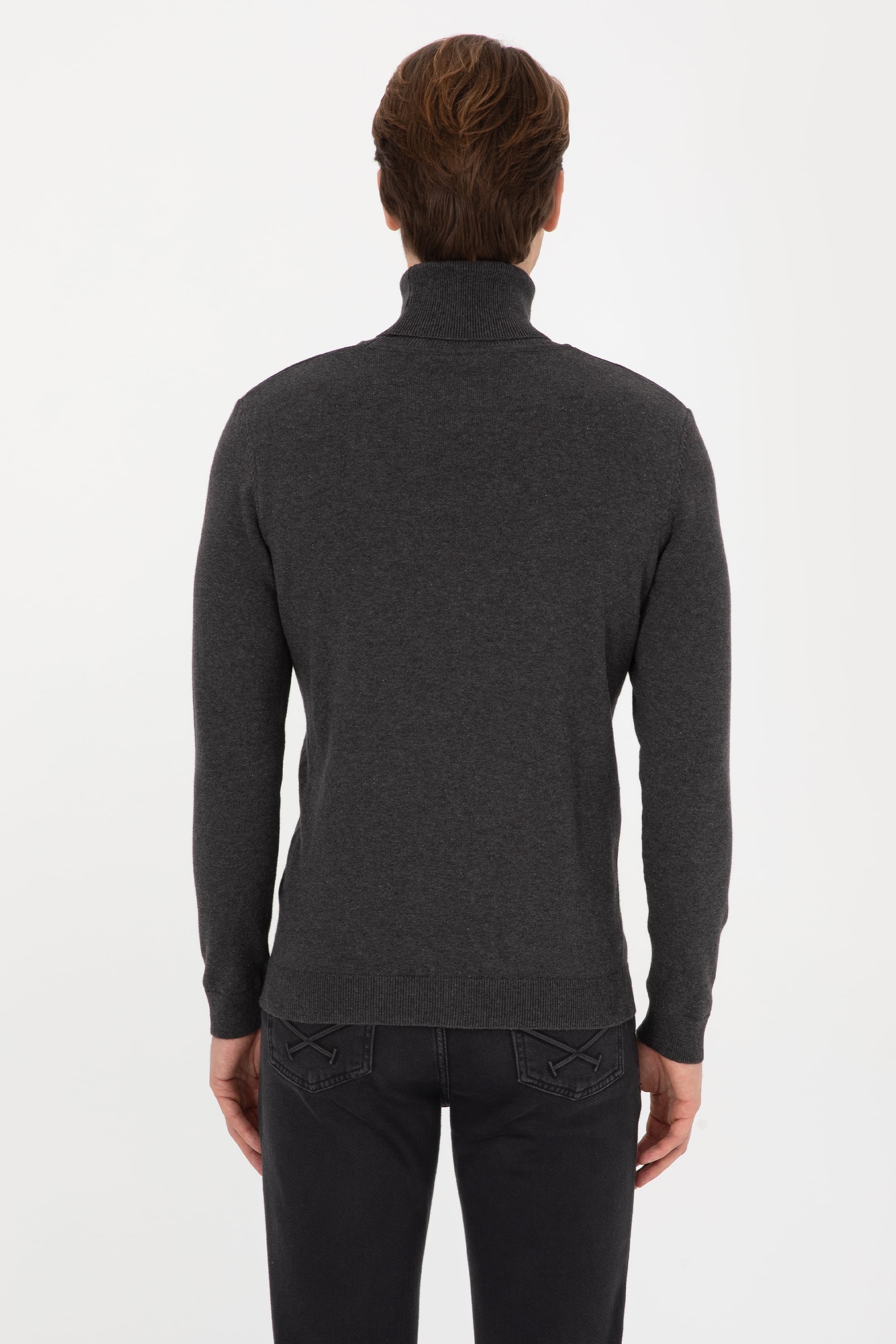 Erkek Slim Fit Boğazlı Antrasit Melanj Basic Kazak